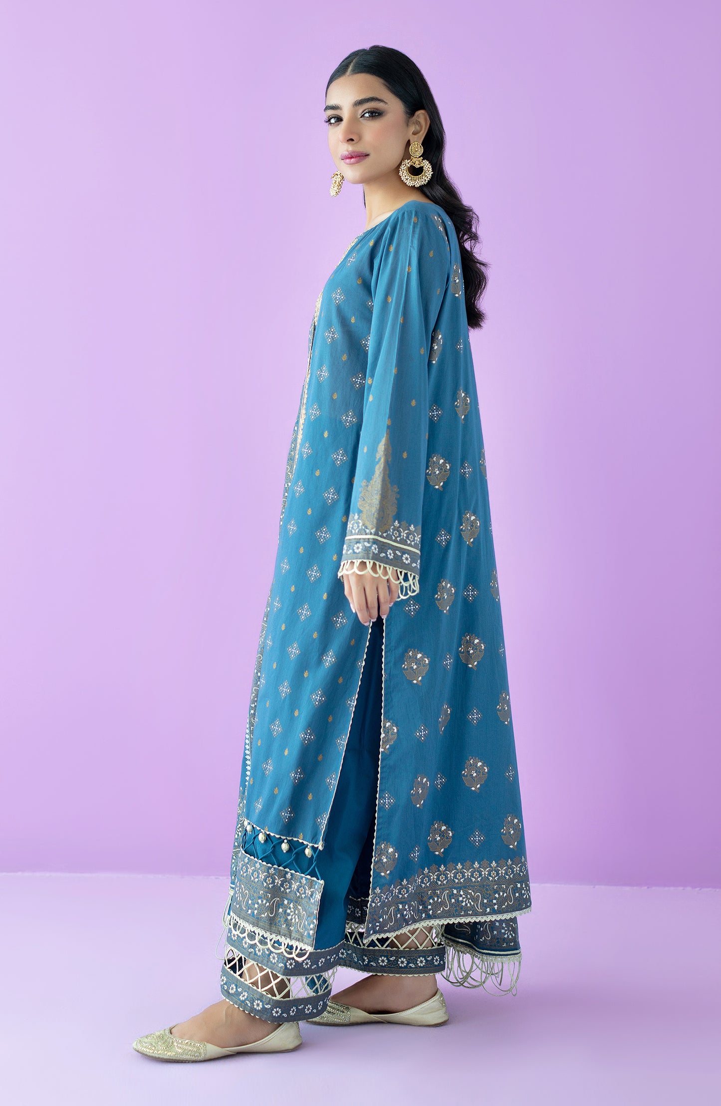 OTL-23-158/U BLUE LAWN  UNSTITCHED SHIRT DUPATTA PANTS