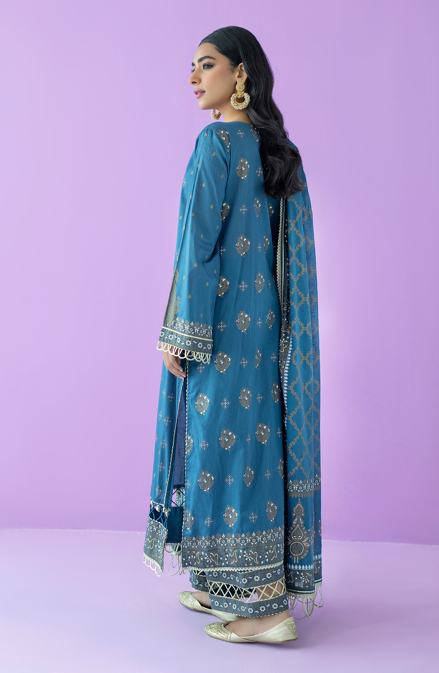 OTL-23-158/U BLUE LAWN  UNSTITCHED SHIRT DUPATTA PANTS