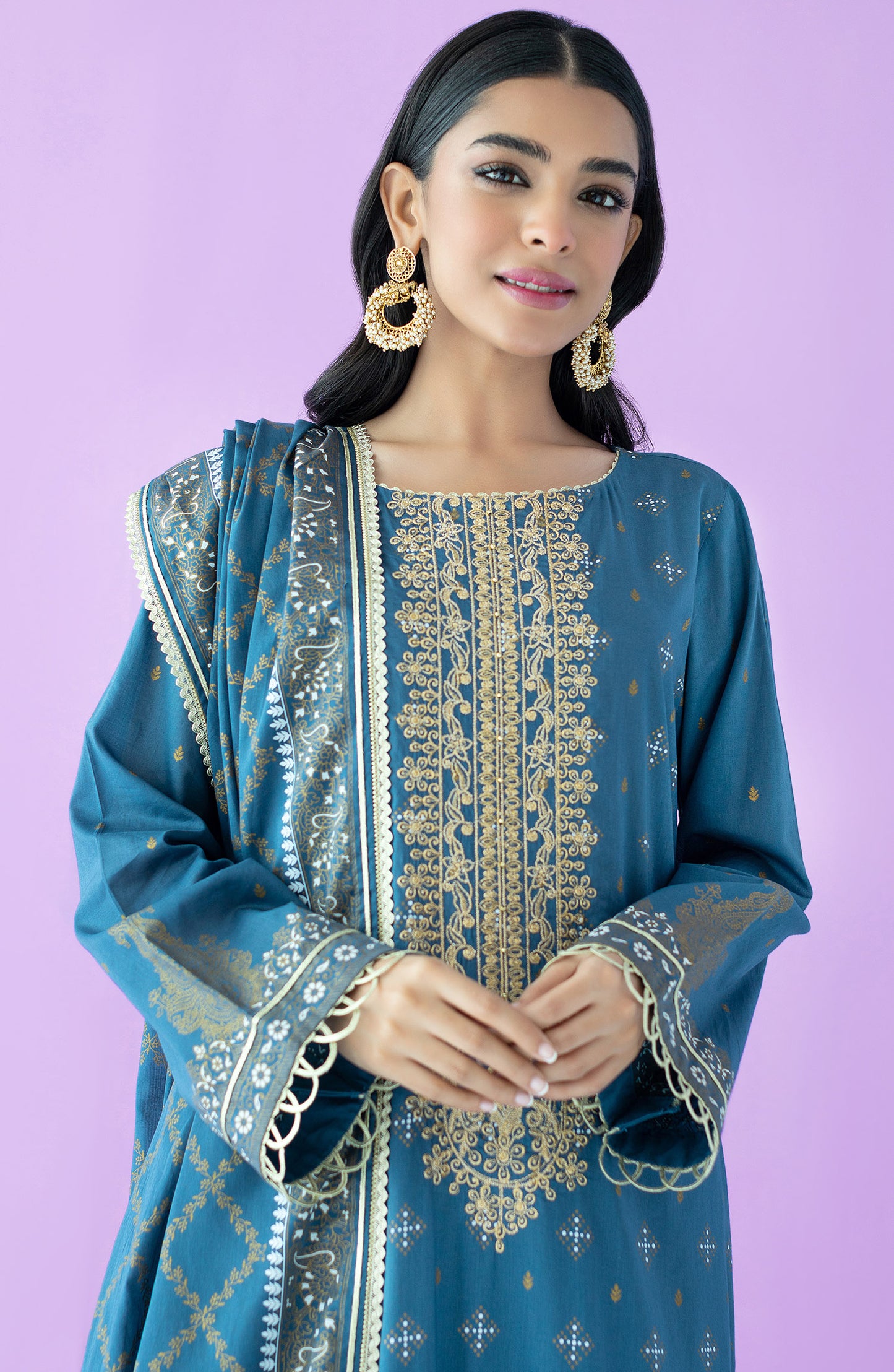 OTL-23-158/U BLUE LAWN  UNSTITCHED SHIRT DUPATTA PANTS