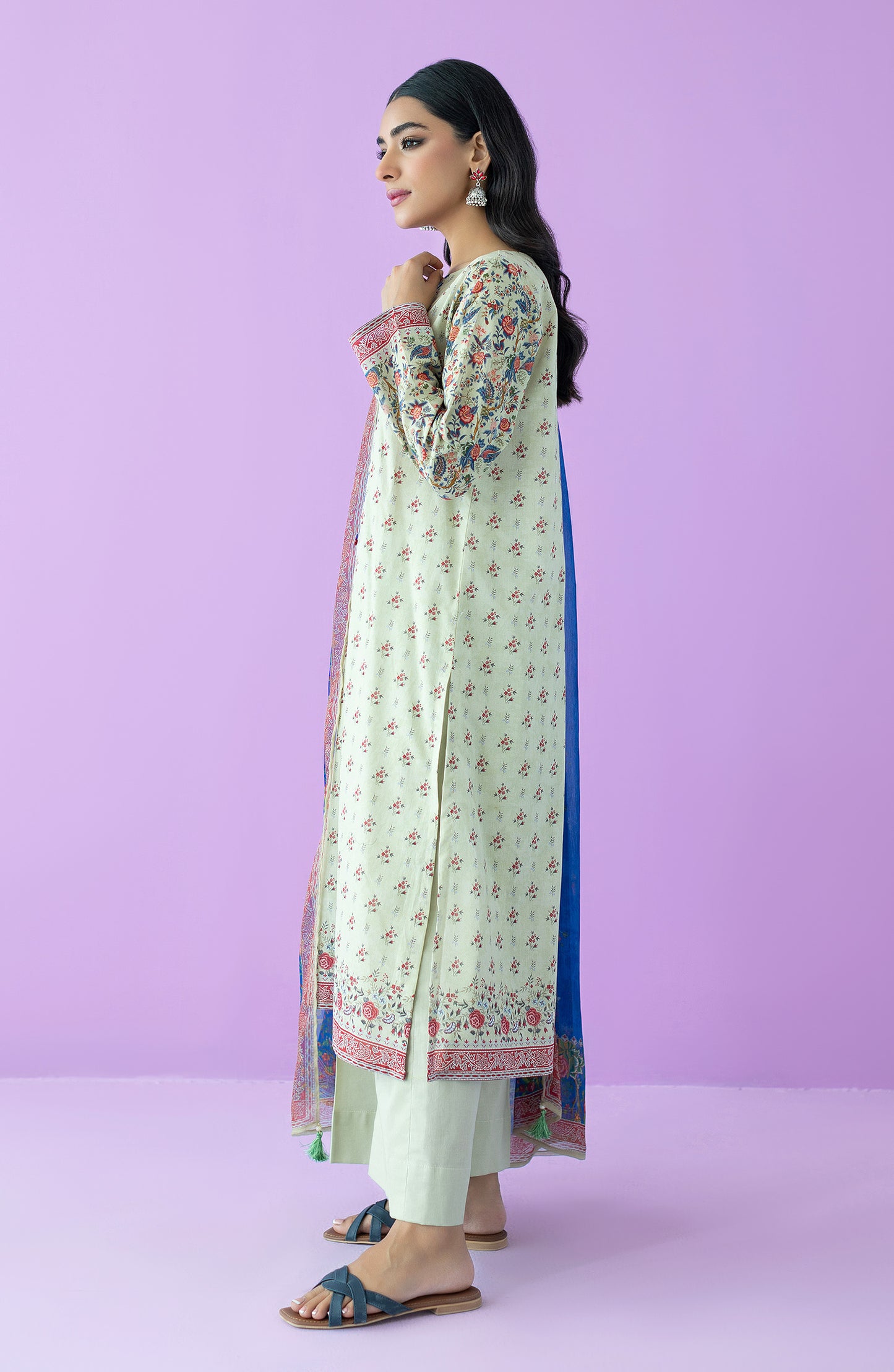 OTL-23-125/U BEIGE LAWN  UNSTITCHED SHIRT DUPATTA PANTS
