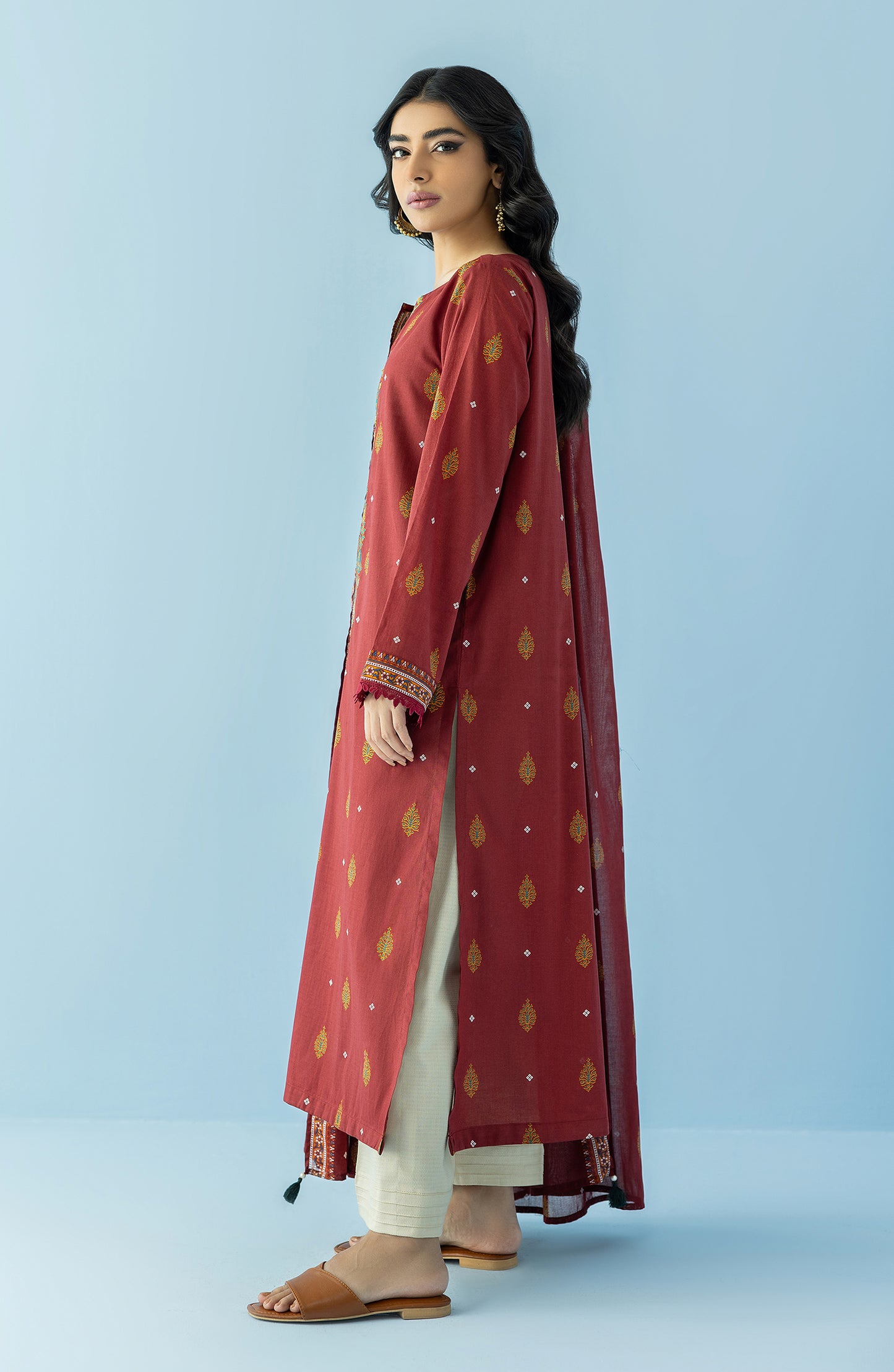 Stitched 2 Piece Printed Embroidered Lawn Shirt and Lawn Dupatta (NRDS-24-028/S MAROON)