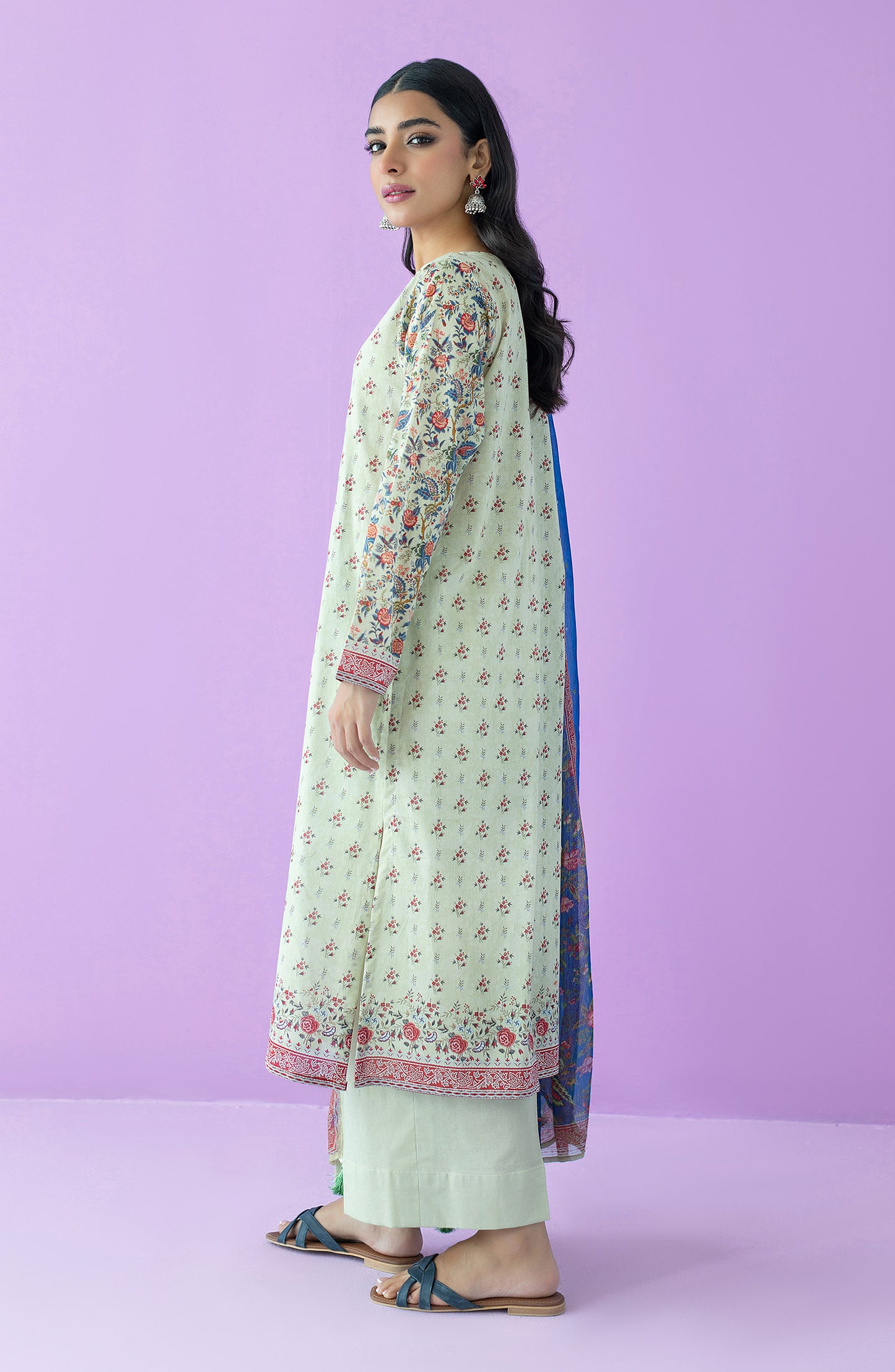 OTL-23-125/U BEIGE LAWN  UNSTITCHED SHIRT DUPATTA PANTS