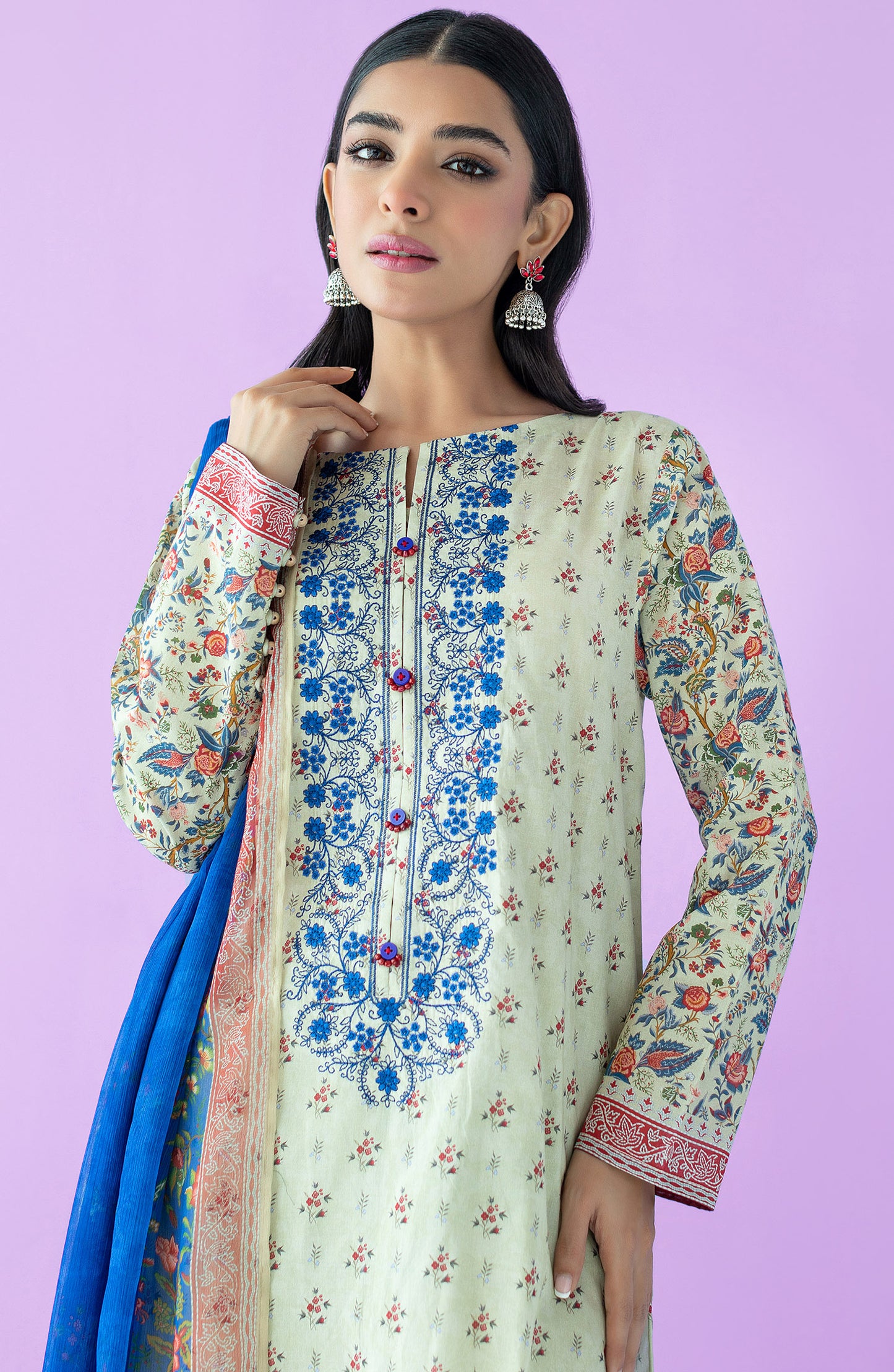 OTL-23-125/U BEIGE LAWN  UNSTITCHED SHIRT DUPATTA PANTS