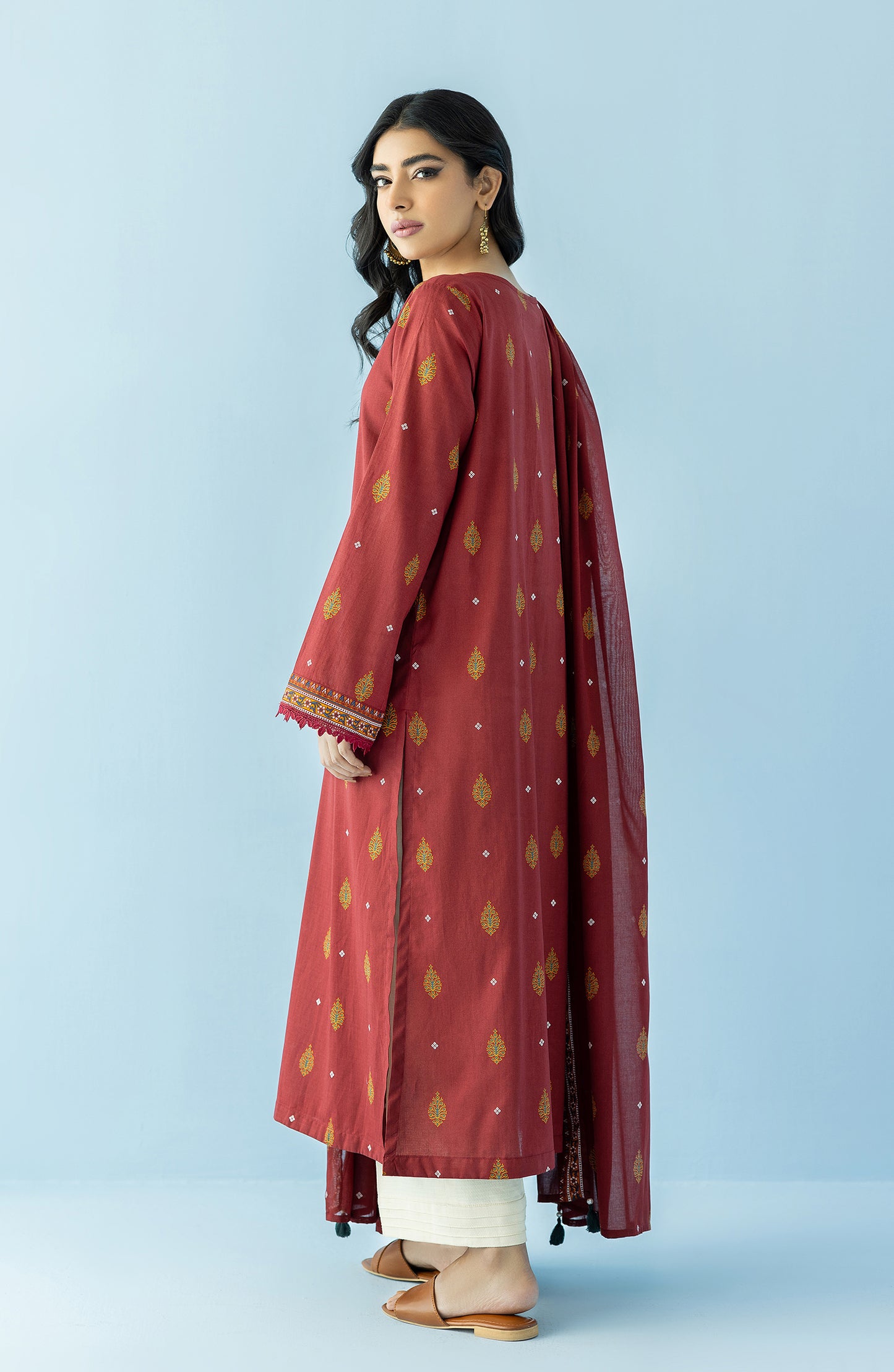 Stitched 2 Piece Printed Embroidered Lawn Shirt and Lawn Dupatta (NRDS-24-028/S MAROON)