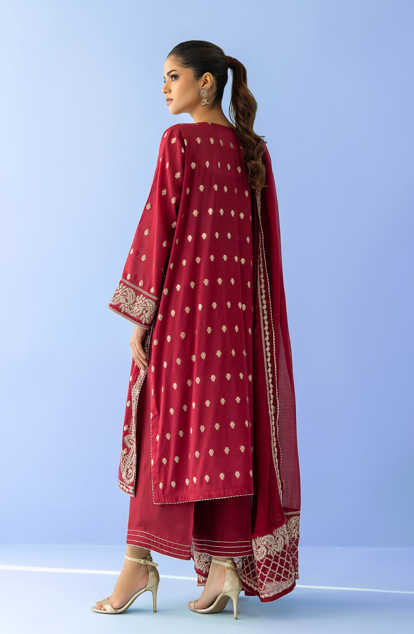 OTLF-23-071/S RED JACQUARD Women READY TO WEAR SHIRT DUPATTA PANTS