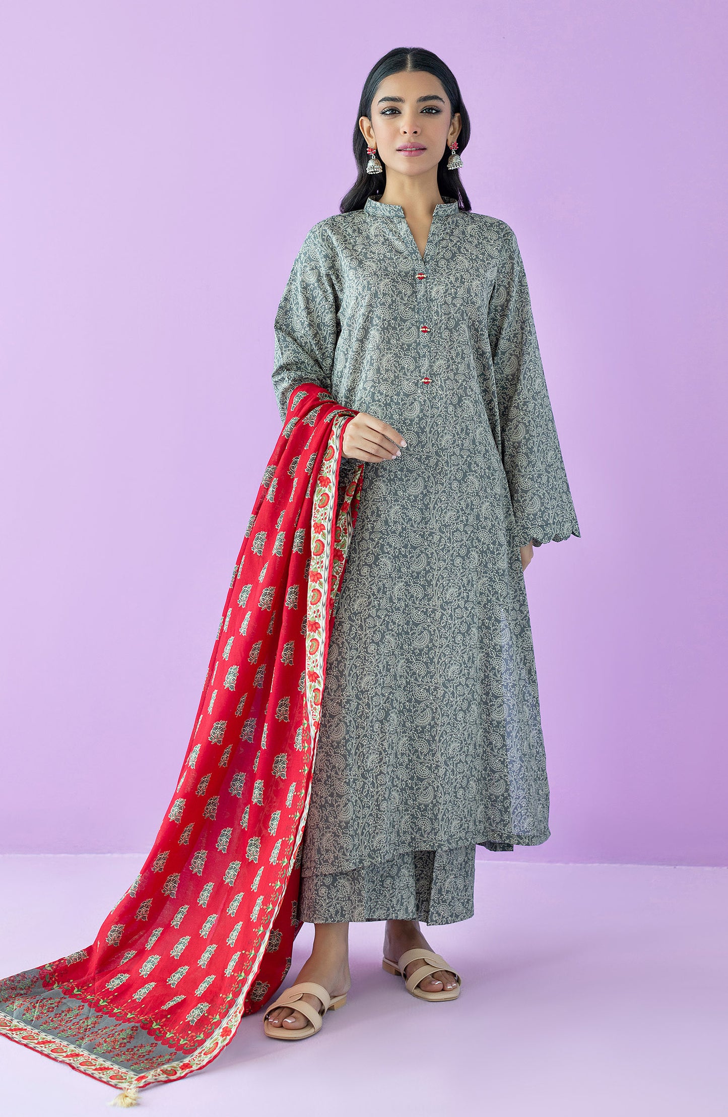 OTL-23-209/U GREY LAWN  UNSTITCHED SHIRT DUPATTA PANTS