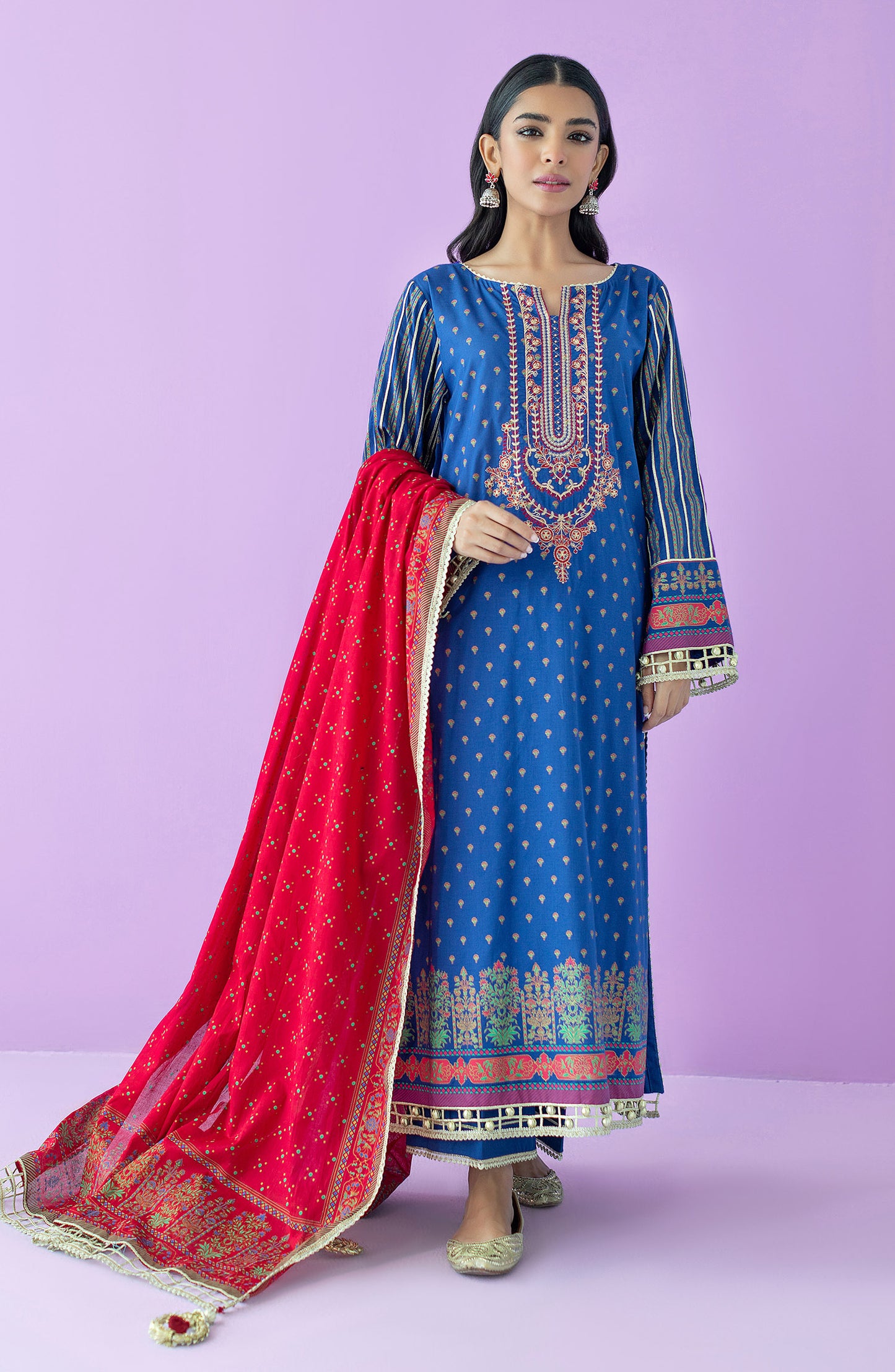 OTL-23-159/U BLUE LAWN  UNSTITCHED SHIRT DUPATTA PANTS