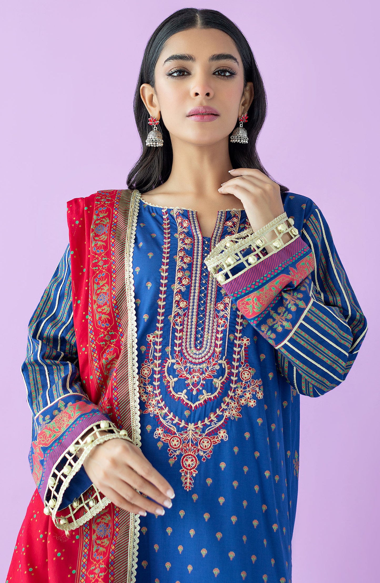 OTL-23-159/U BLUE LAWN  UNSTITCHED SHIRT DUPATTA PANTS