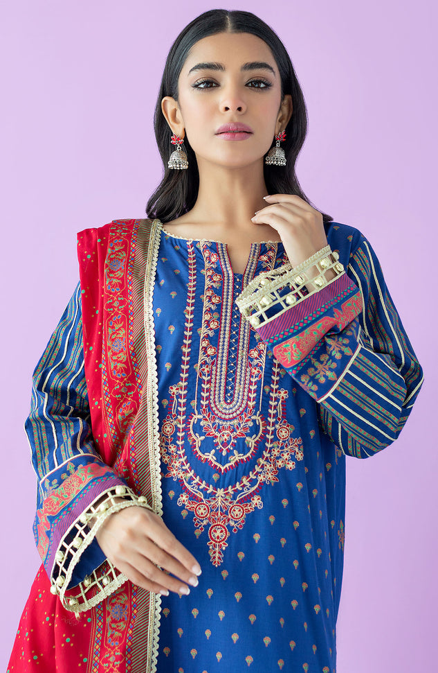 OTL-23-159/U BLUE LAWN  UNSTITCHED SHIRT DUPATTA PANTS