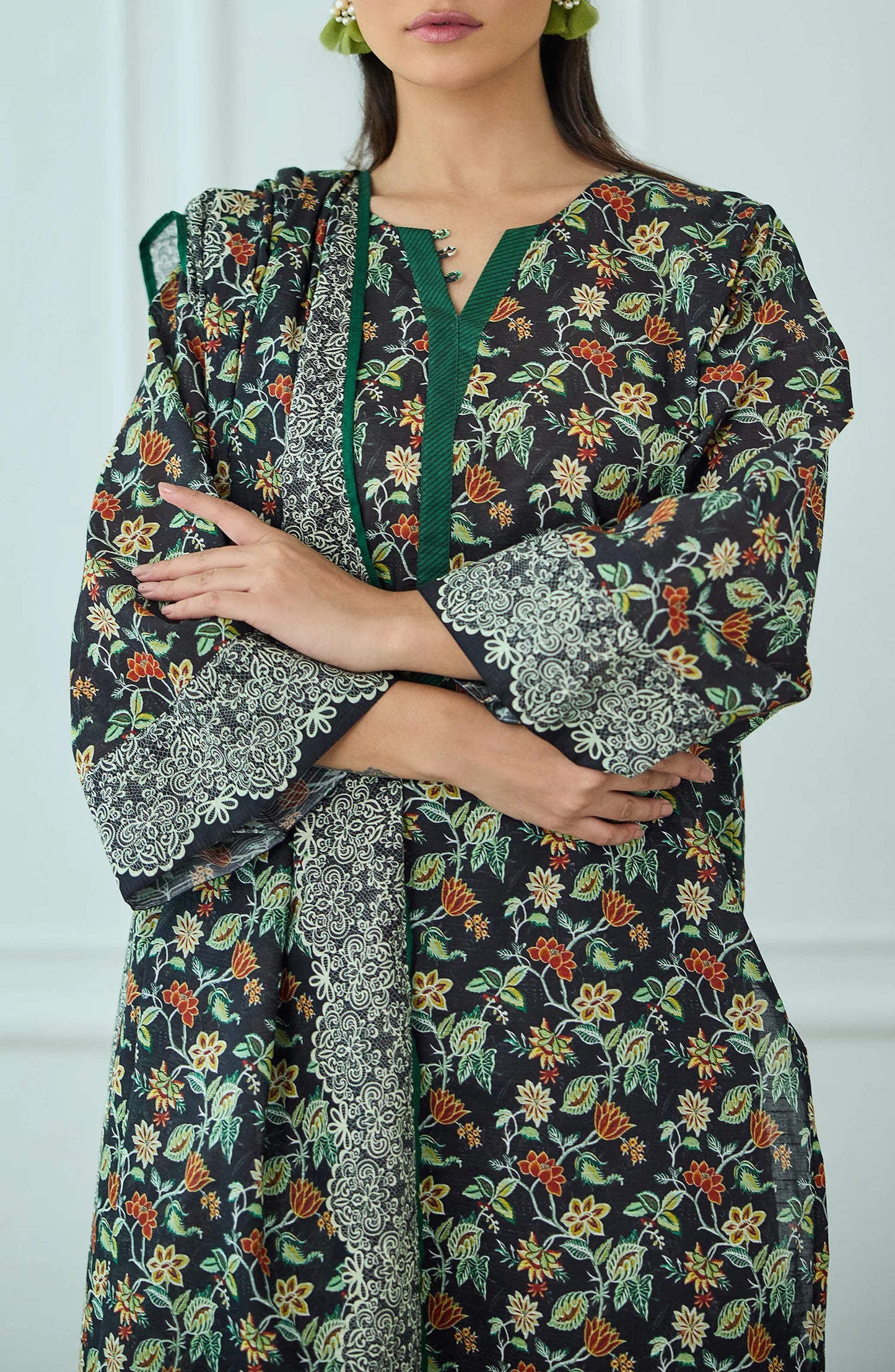 Unstitched | 3 Piece | Printed | Texture Lawn Shirt | OTL-25-463/U BLACK