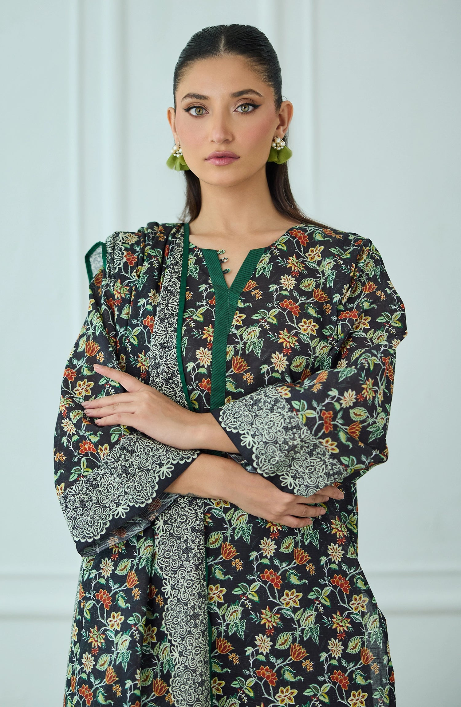 Unstitched | 3 Piece | Printed | Texture Lawn Shirt | OTL-25-463/U BLACK