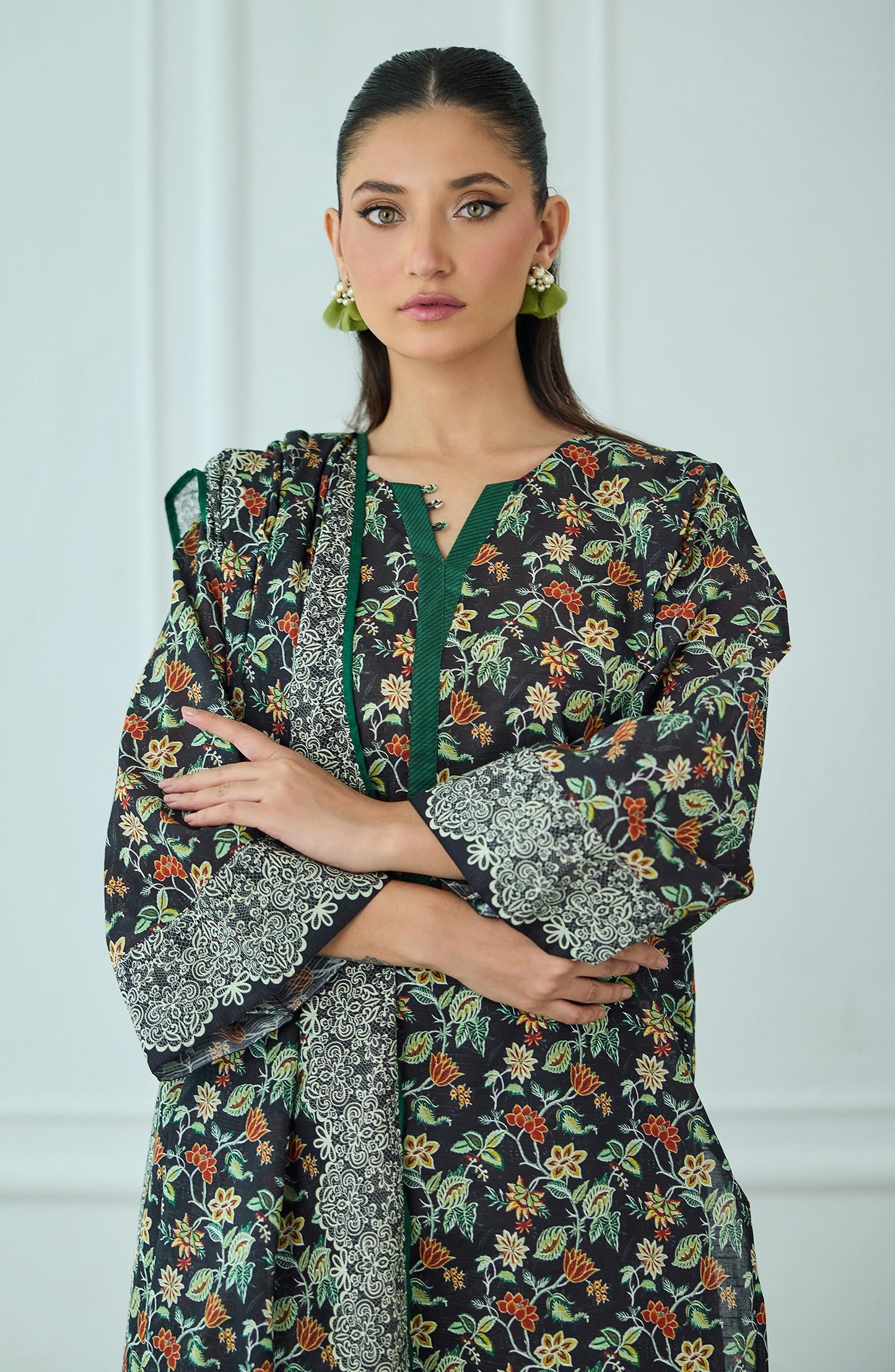 Unstitched | 3 Piece | Printed | Texture Lawn Shirt | OTL-25-463/U BLACK