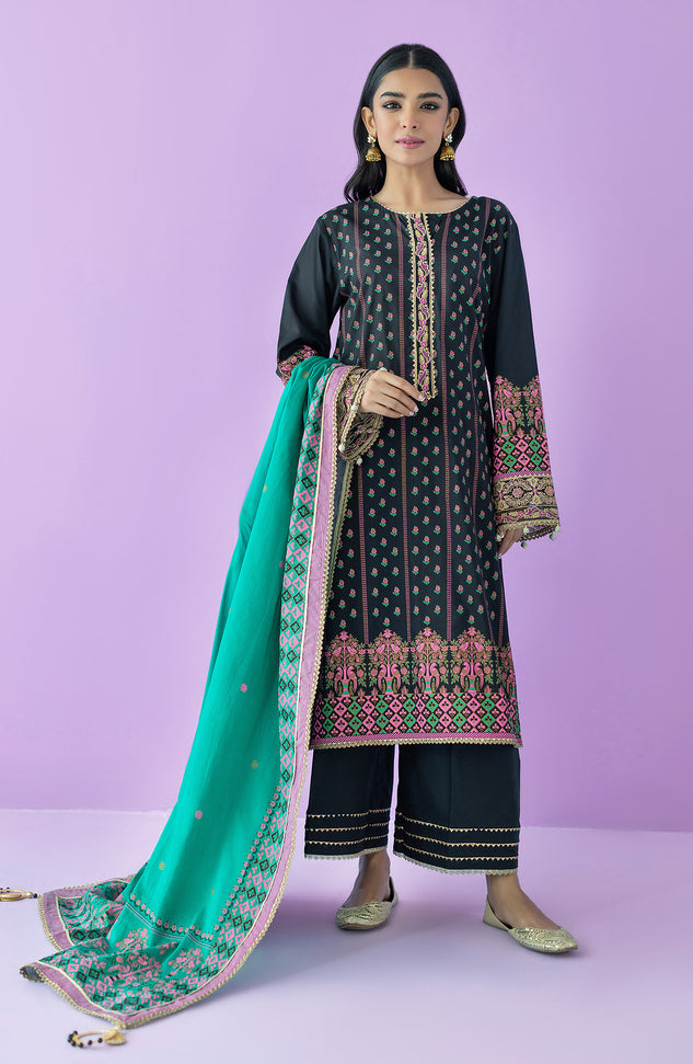 OTL-23-106/U BLACK LAWN  UNSTITCHED SHIRT DUPATTA PANTS
