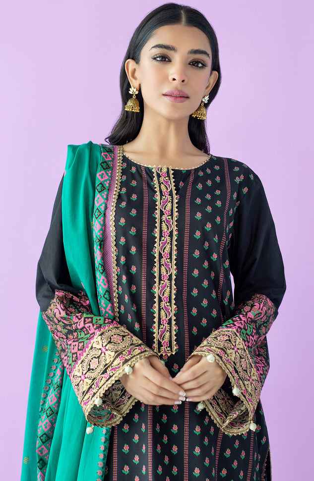 OTL-23-106/U BLACK LAWN  UNSTITCHED SHIRT DUPATTA PANTS