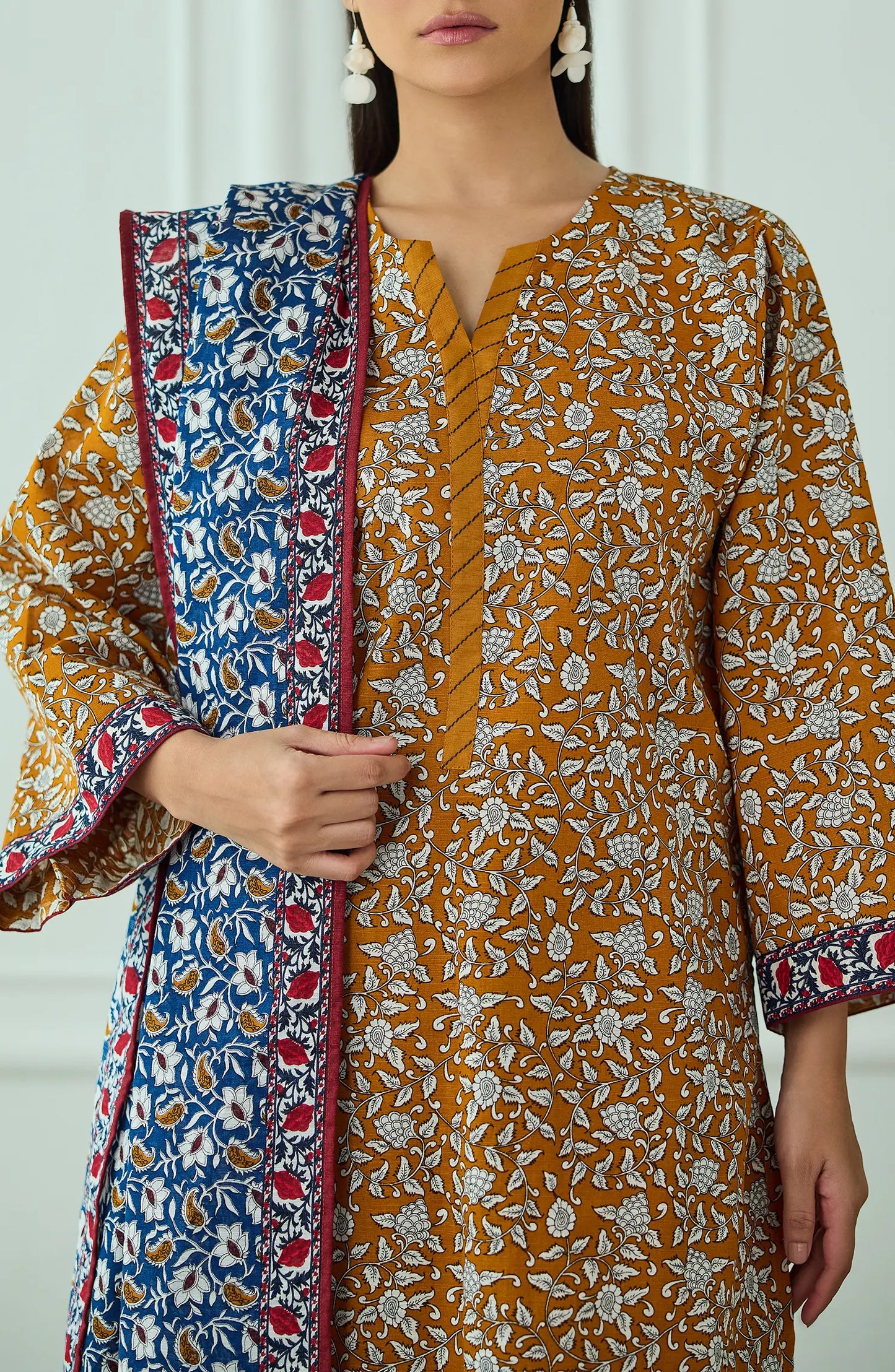 Unstitched | 3 Piece | Printed | Khaddar Shirt | OTL-25-444/U OCHRE