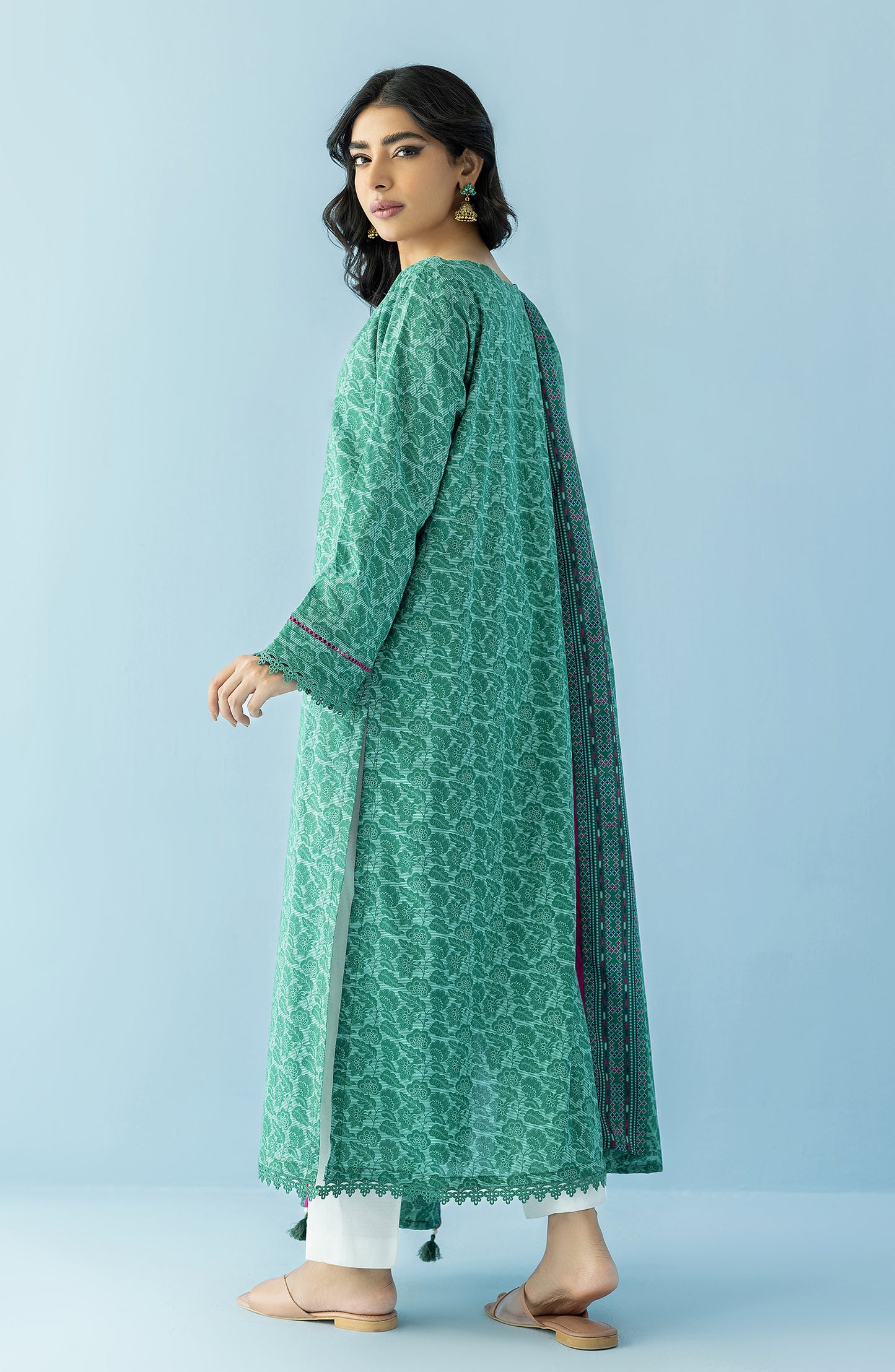 Stitched 2 Piece Printed Embroidered Lawn Shirt and Lawn Dupatta (NRDS-24-031/S GREEN)
