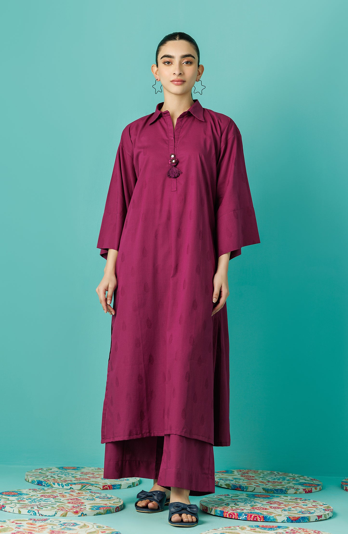 Stitched 2 Piece Plain Jacquard Shirt and Jacquard Pant (WRCJ24S-2004)