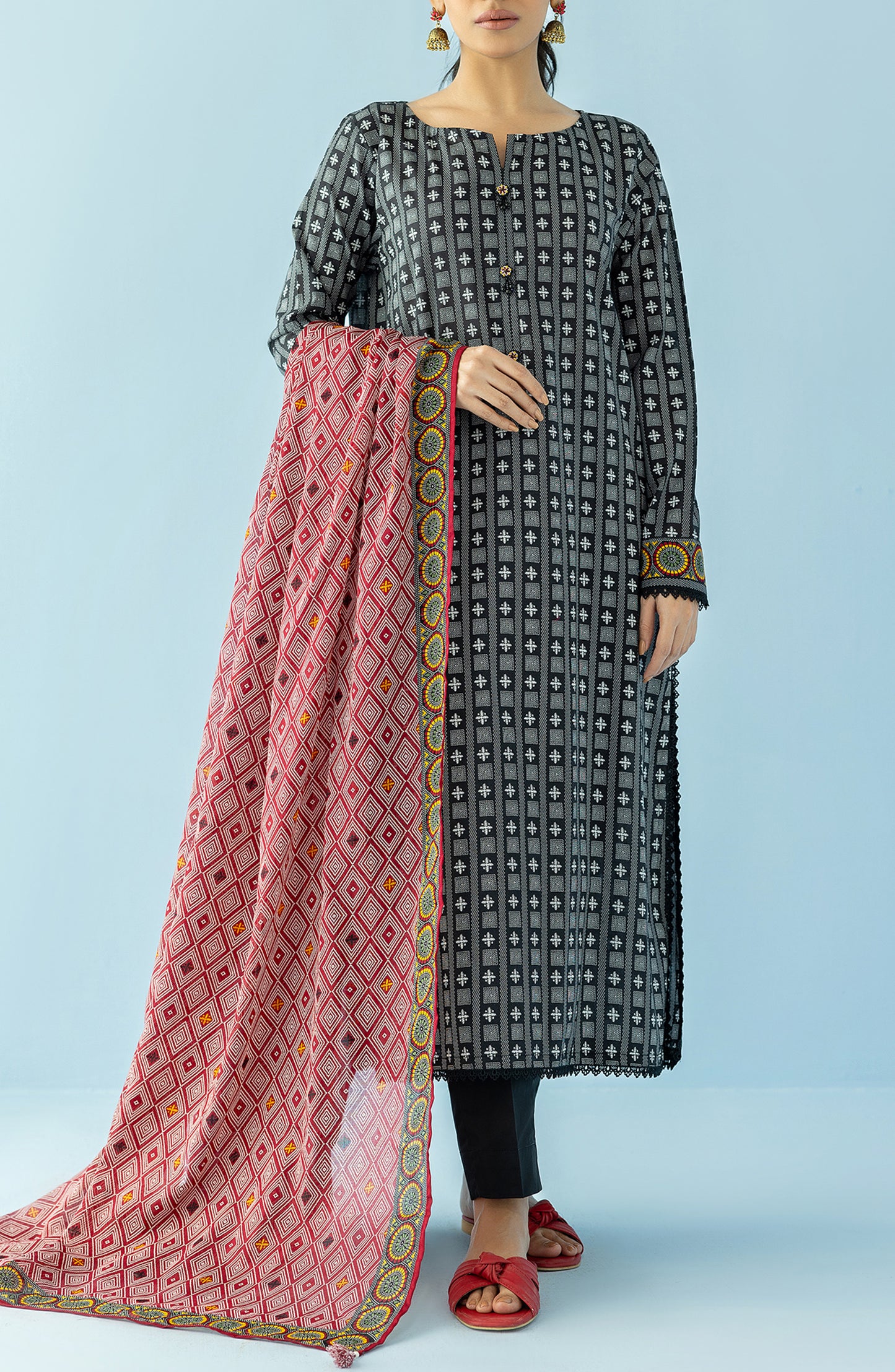 OTL-24-085/U BLACK LAWN Women UNSTITCHED SHIRT DUPATTA PANTS