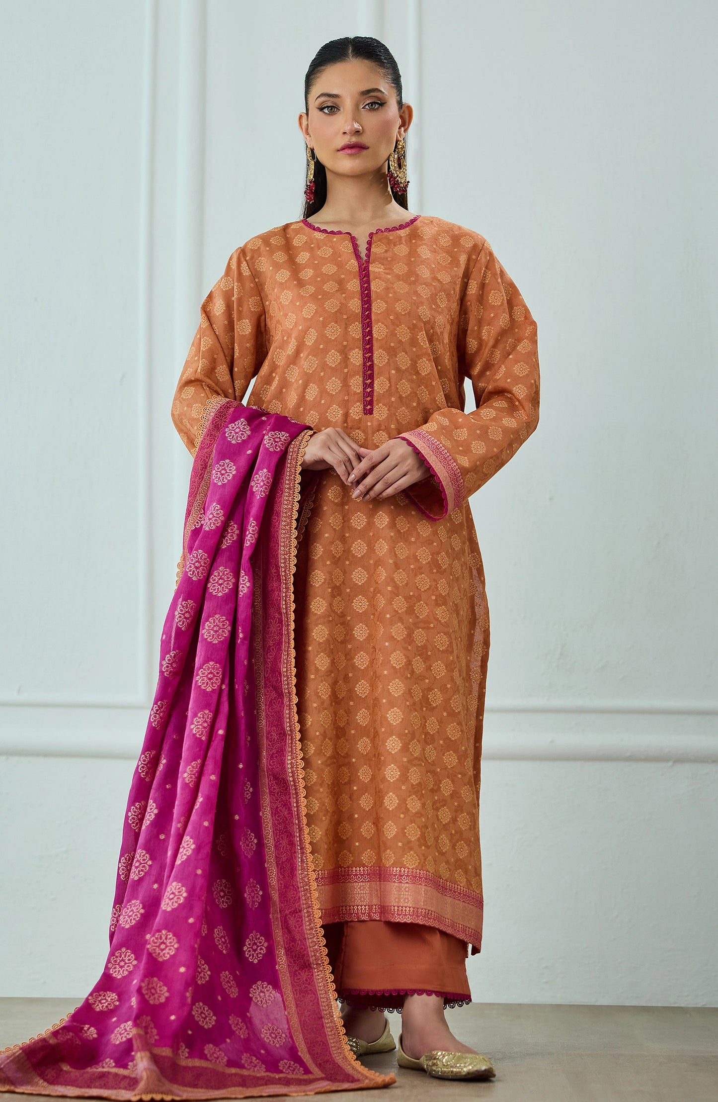 Unstitched | 3 Piece | Weaved | Jacquard Shirt | OTL-25-076/U RUST