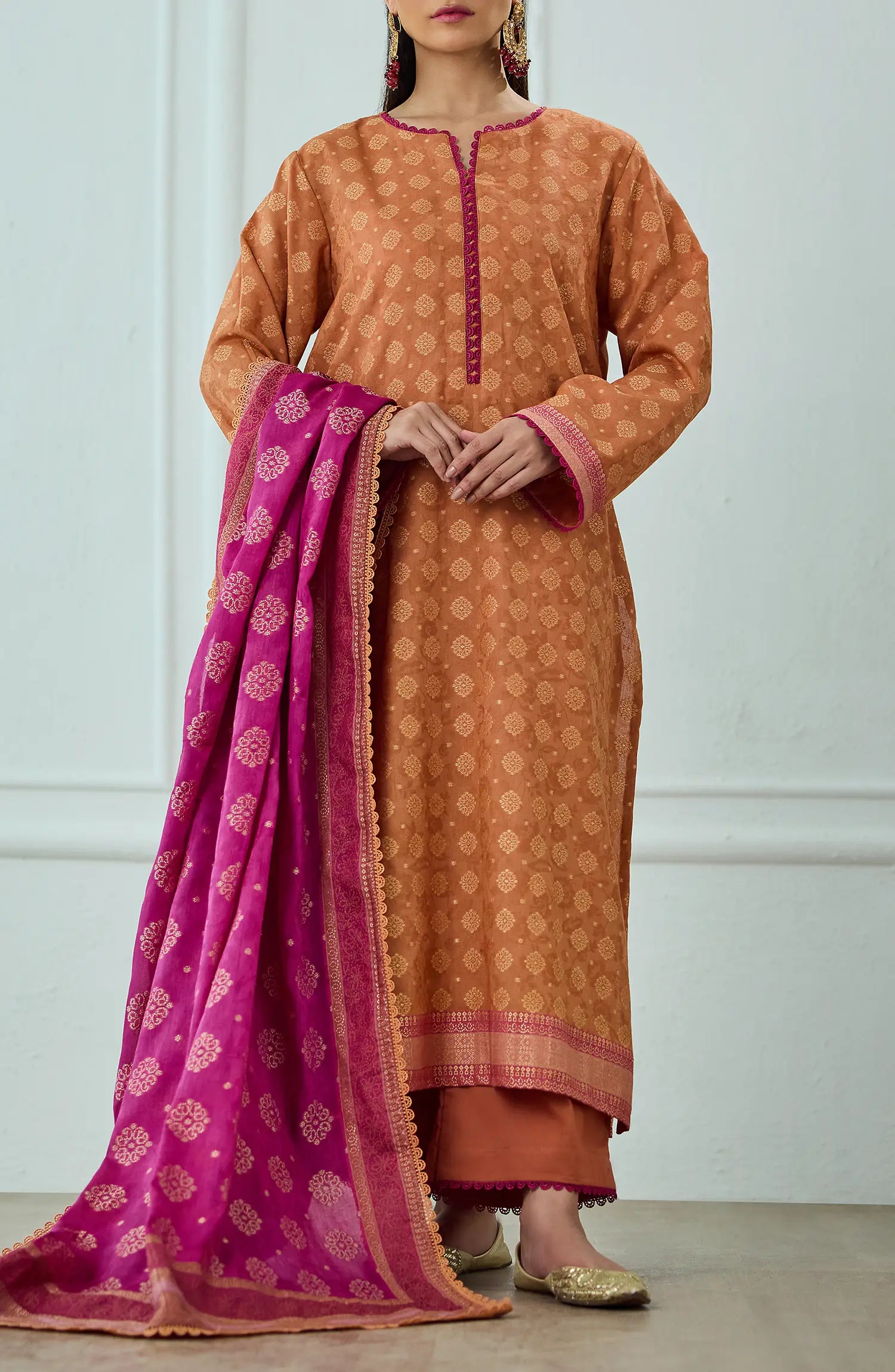 Unstitched | 3 Piece | Weaved | Jacquard Shirt | OTL-25-076/U RUST