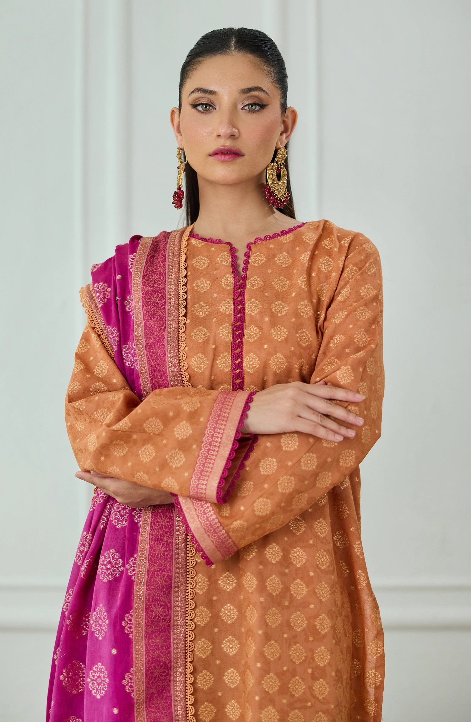 Unstitched | 3 Piece | Weaved | Jacquard Shirt | OTL-25-076/U RUST