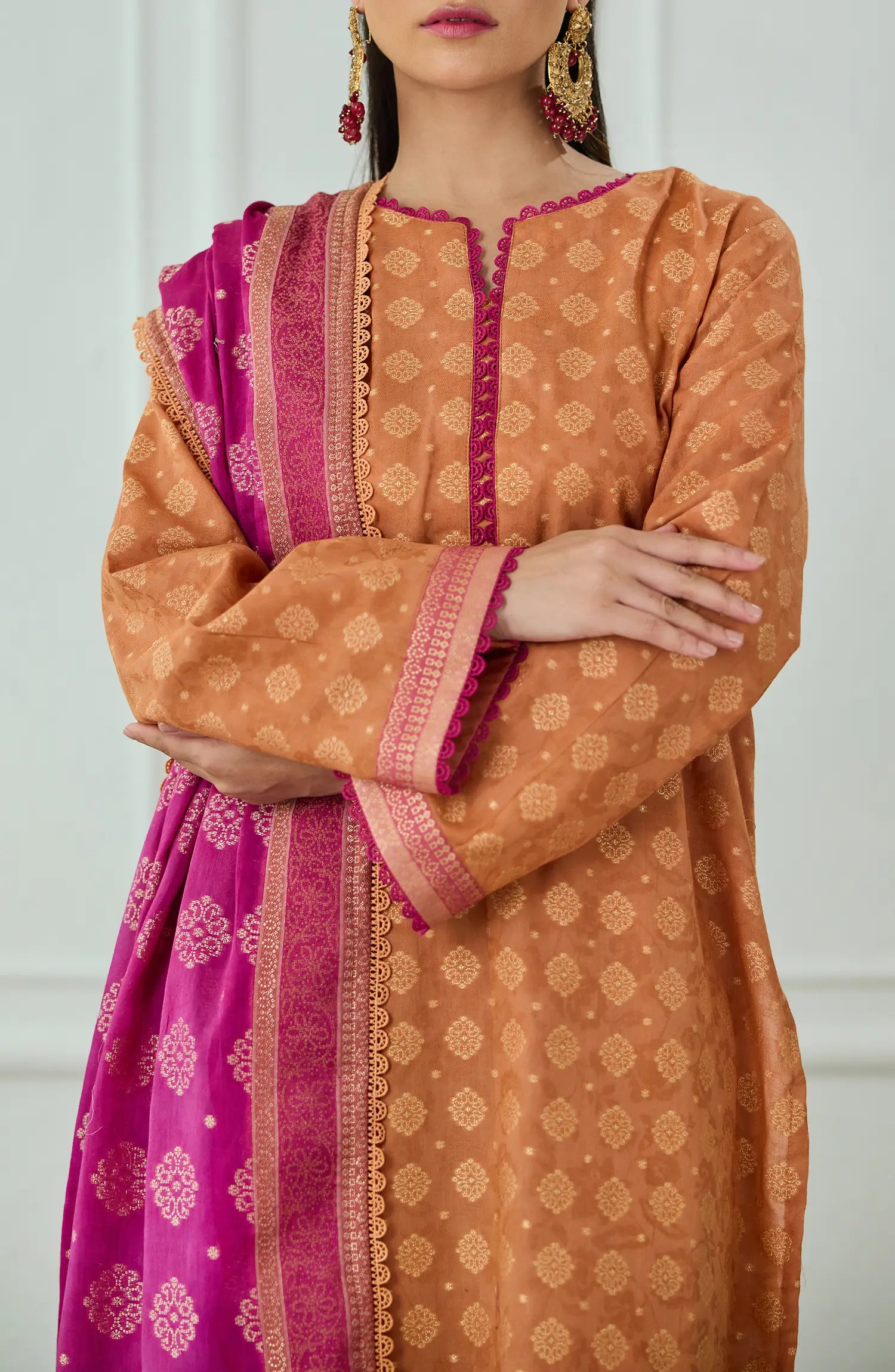 Unstitched | 3 Piece | Weaved | Jacquard Shirt | OTL-25-076/U RUST