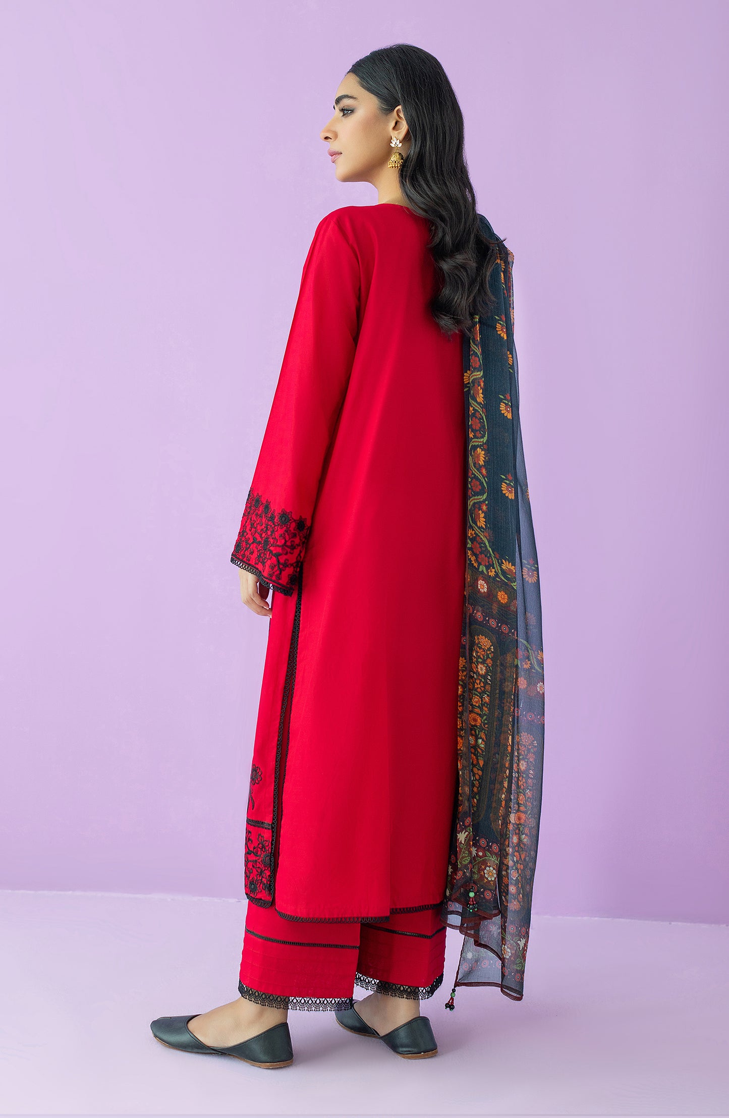 OTL-23-129/U RED LAWN  UNSTITCHED SHIRT DUPATTA PANTS