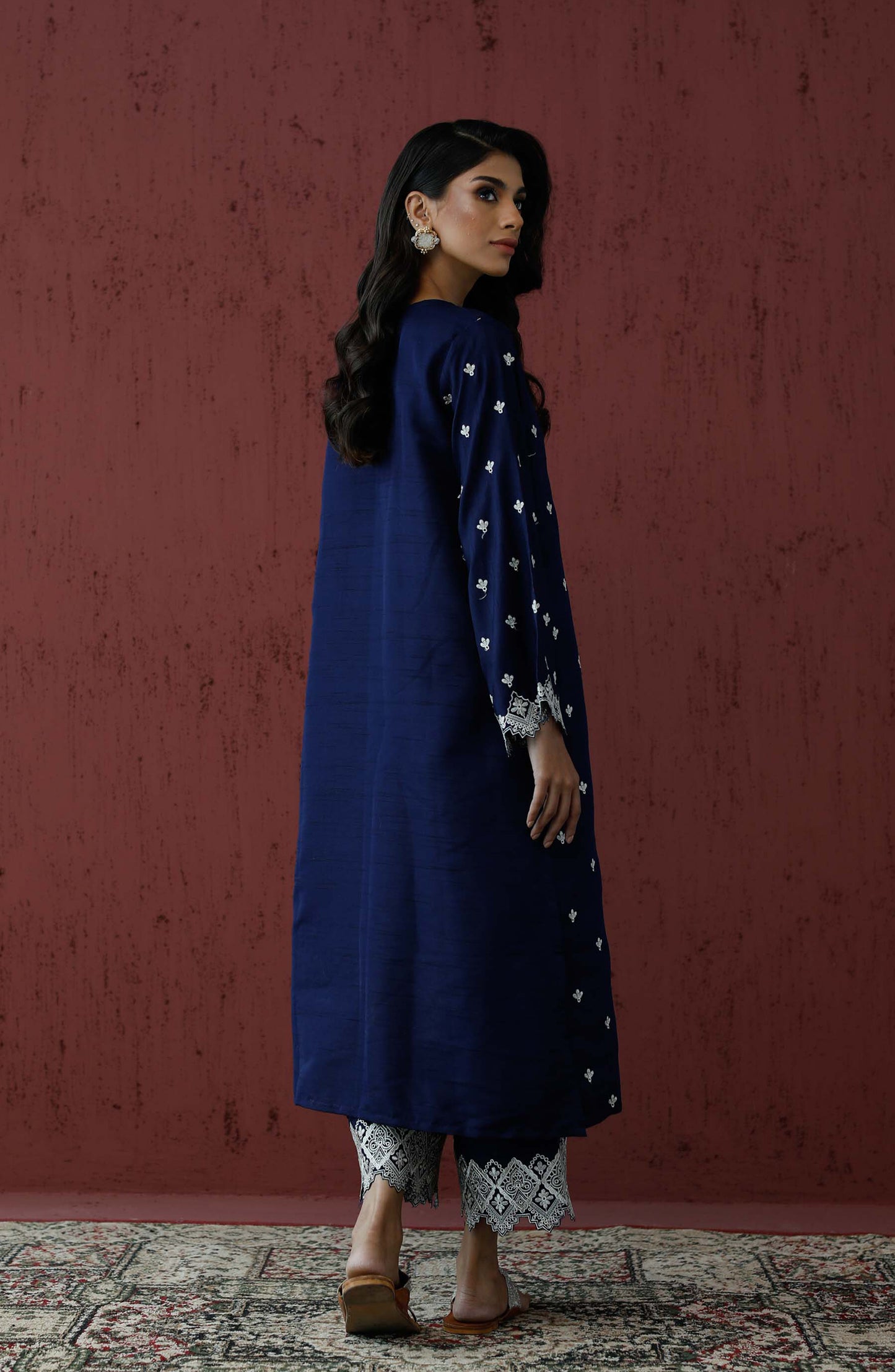 Stitched 2 Piece Embroidered Raw Silk Shirt and Raw Silk Pant (WRFR23W-2003)