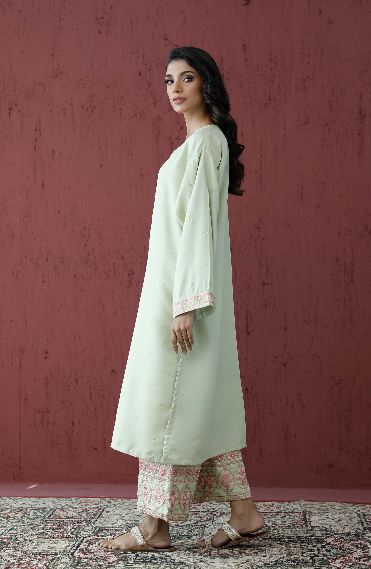 Stitched 2 Piece Embroidered Raw Silk Shirt and Raw Silk Pant (WRFR23W-2001)