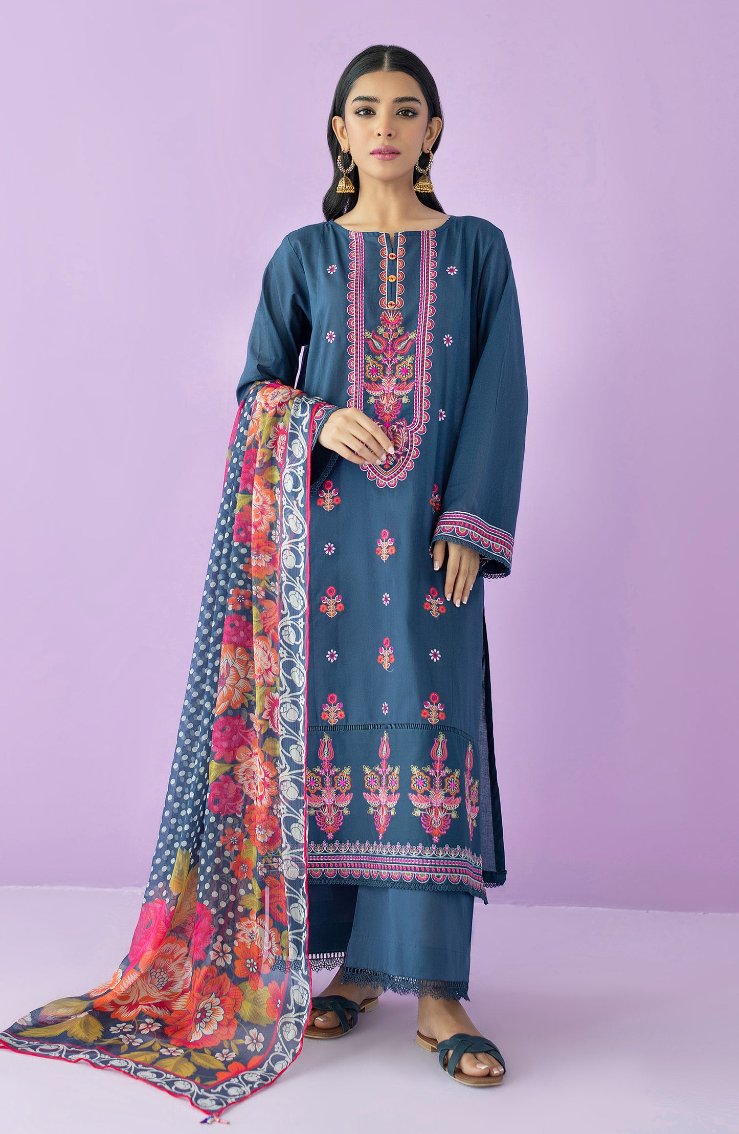 OTL-23-206/U BLUE LAWN  UNSTITCHED SHIRT DUPATTA PANTS