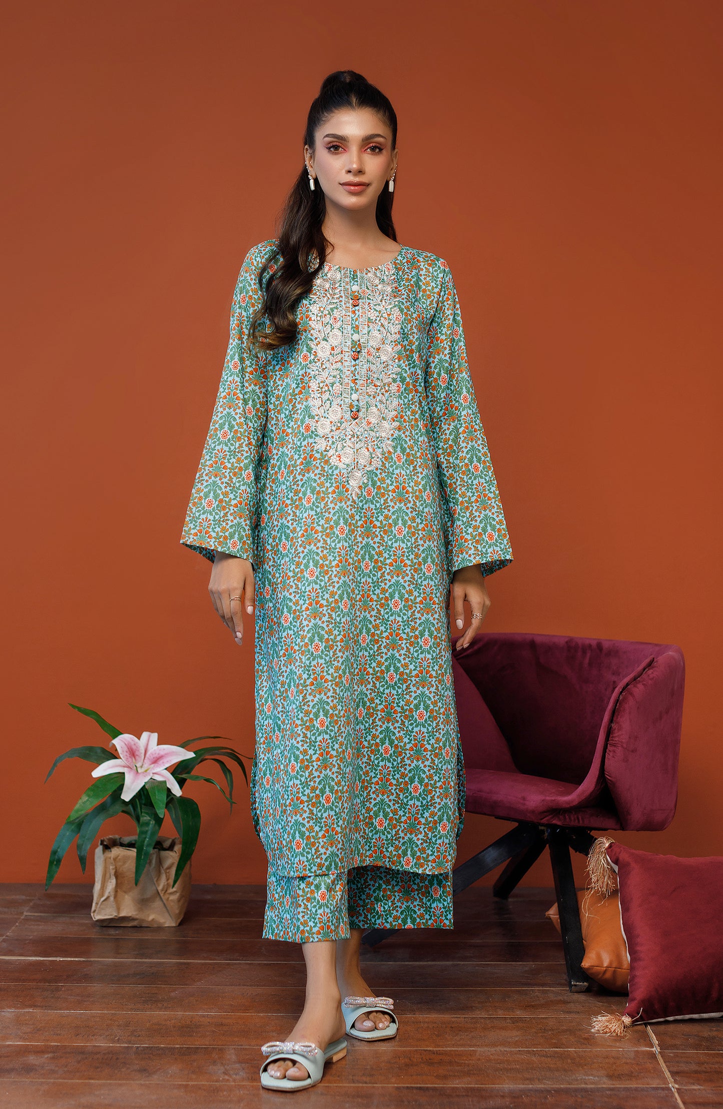 NRDS-23-149/U L.BLUE COTTON SLUB Women UNSTITCHED SHIRT PANTS