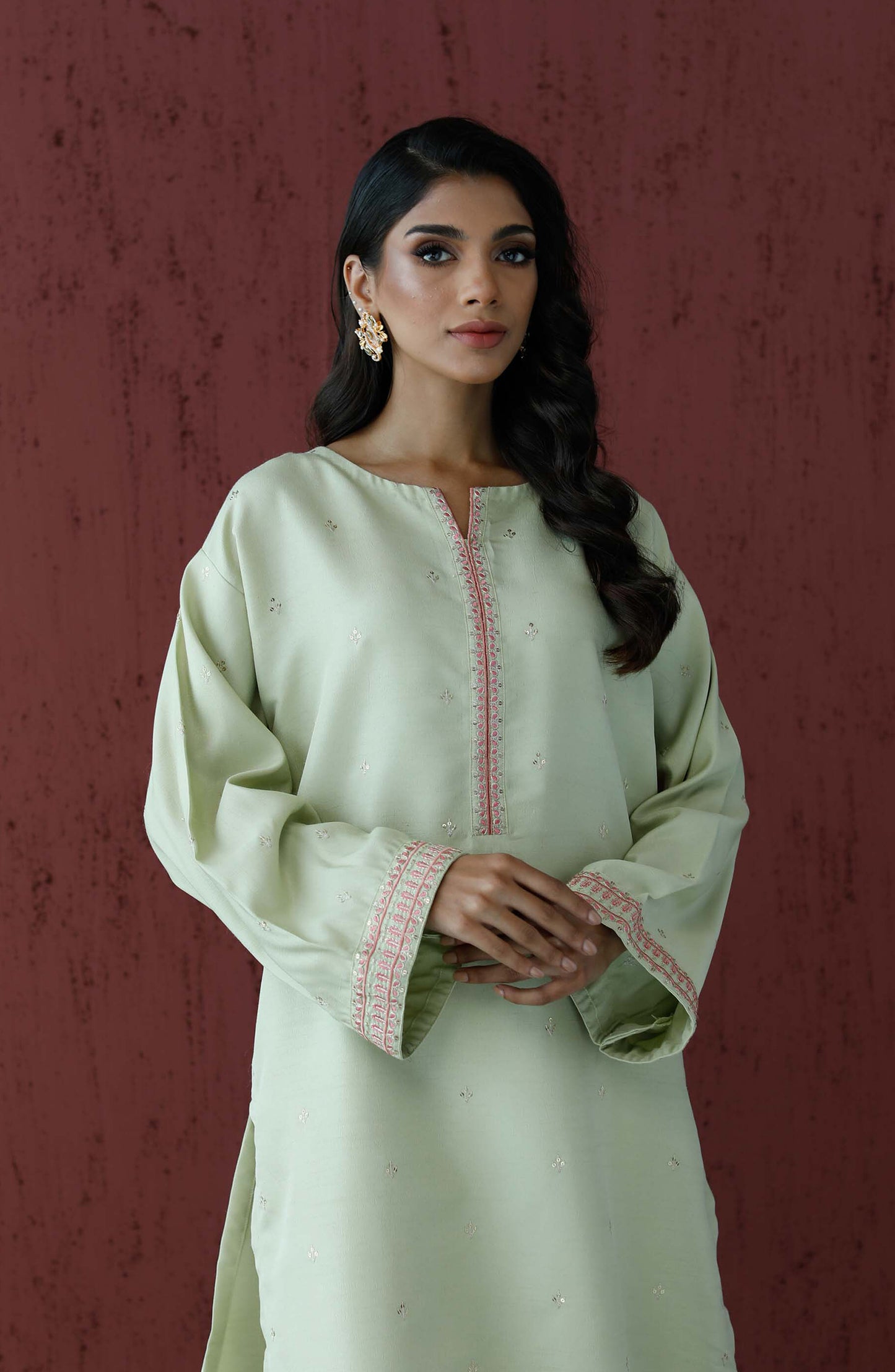 Stitched 2 Piece Embroidered Raw Silk Shirt and Raw Silk Pant (WRFR23W-2001)