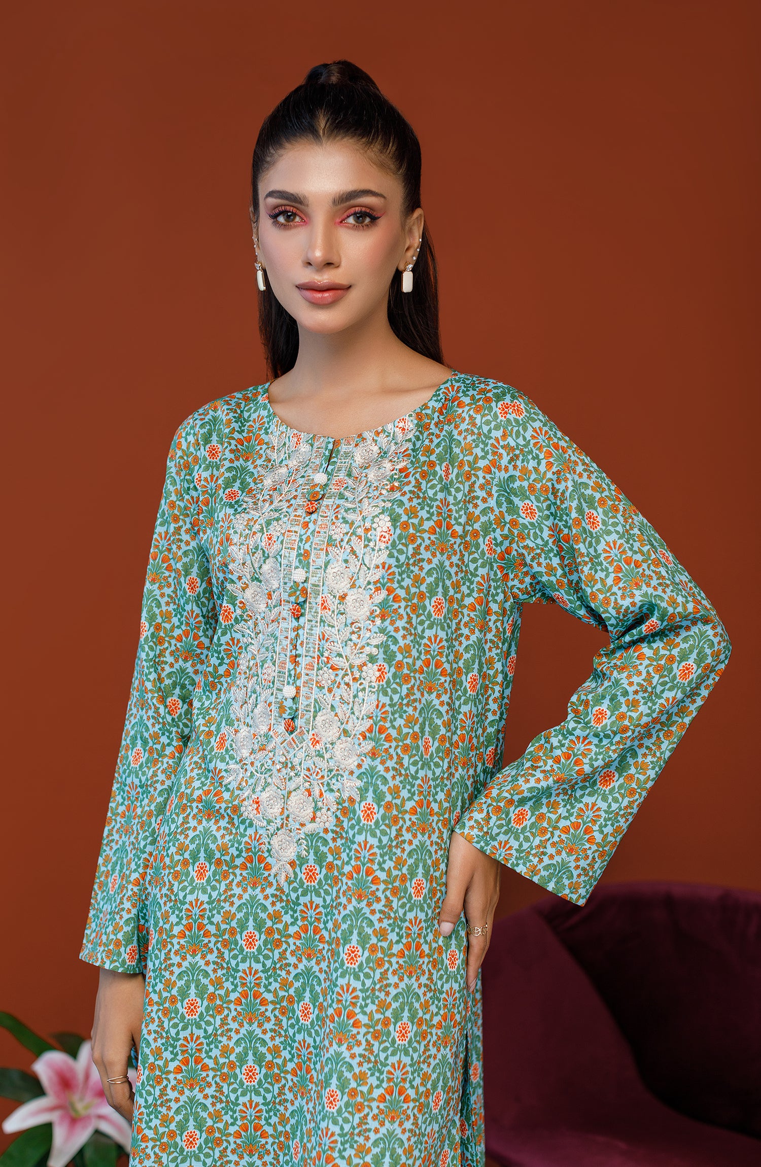 Orient Unstitched 2 Piece Embroidered Cotton Slub Shirt And Cotton Pant