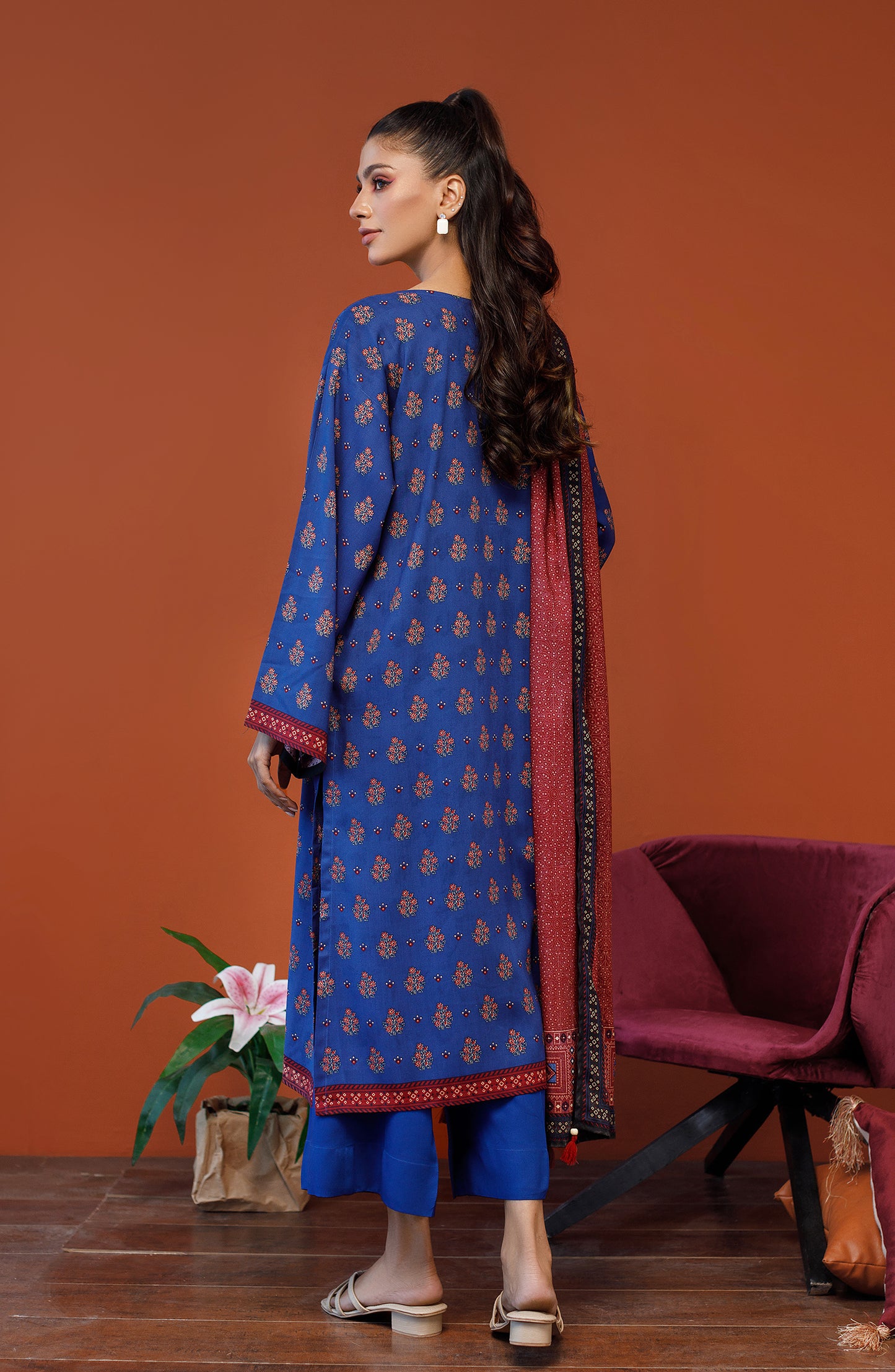 OTL-23-247/U BLUE LINEN Women UNSTITCHED SHIRT DUPATTA PANTS
