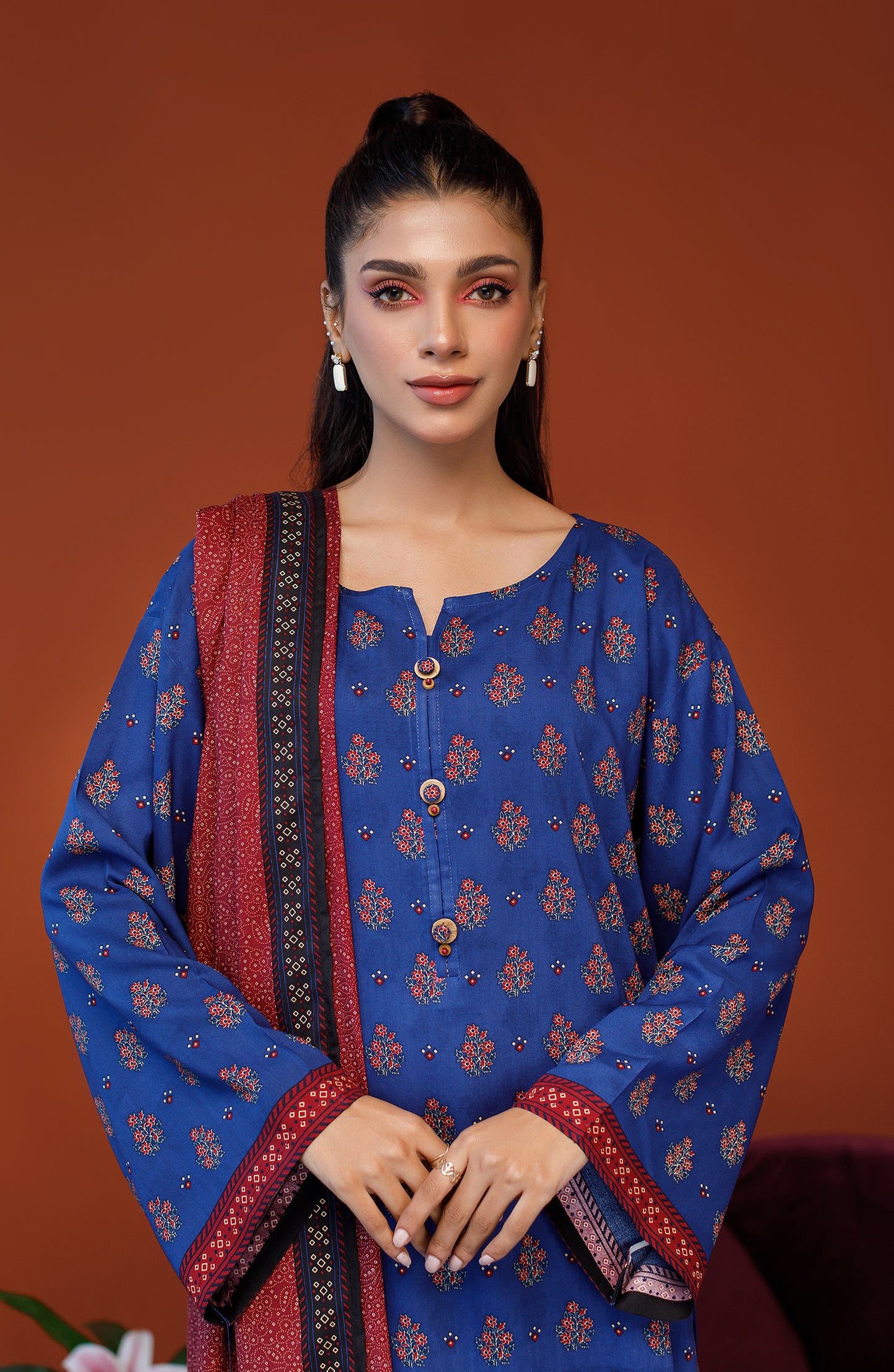 OTL-23-247/U BLUE LINEN Women UNSTITCHED SHIRT DUPATTA PANTS