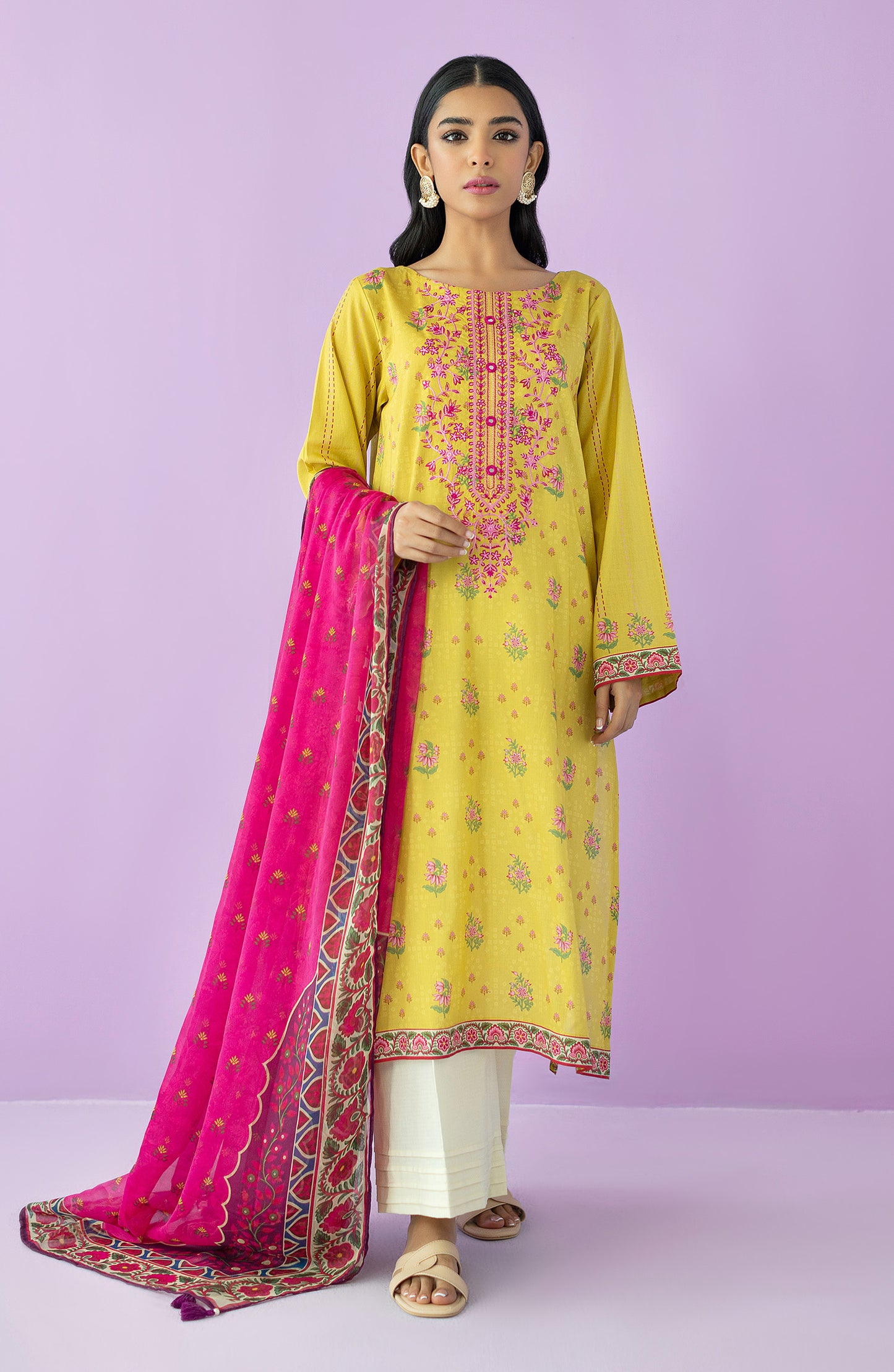NRDS-23-066/U YELLOW LAWN  UNSTITCHED SHIRT DUPATTA