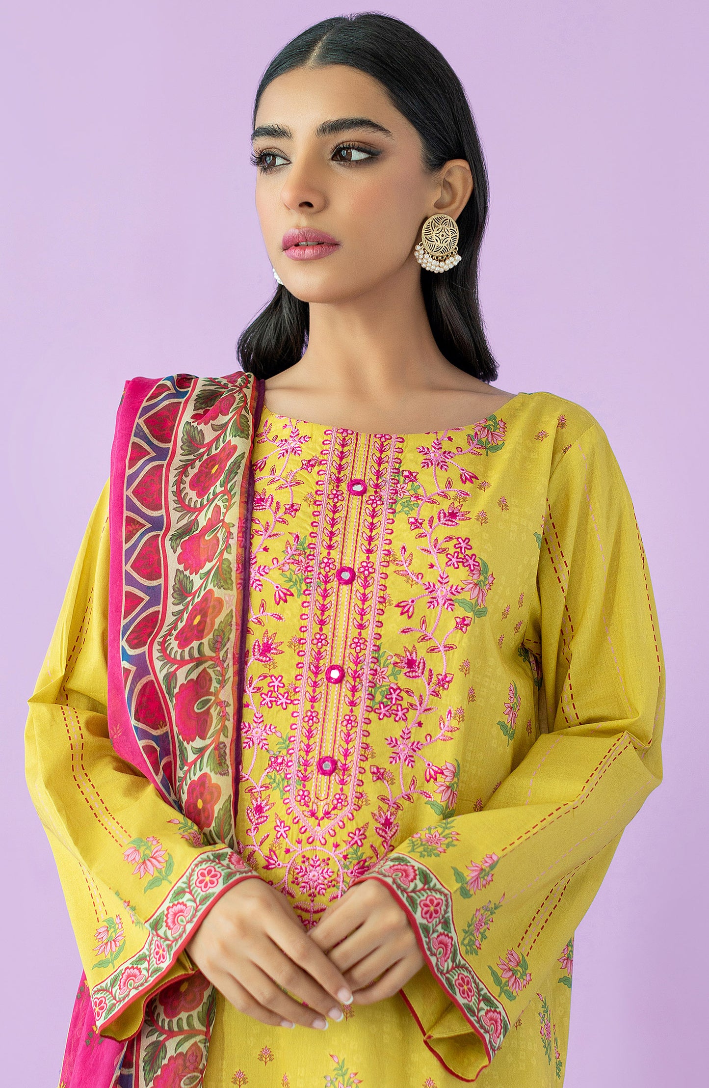 NRDS-23-066/U YELLOW LAWN  UNSTITCHED SHIRT DUPATTA