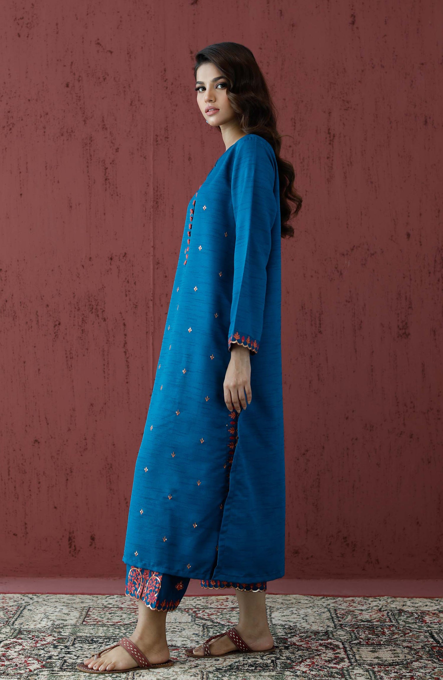Stitched 2 Piece Embroidered Raw Silk Shirt and Raw Silk Pant (WRFR23W-2002)