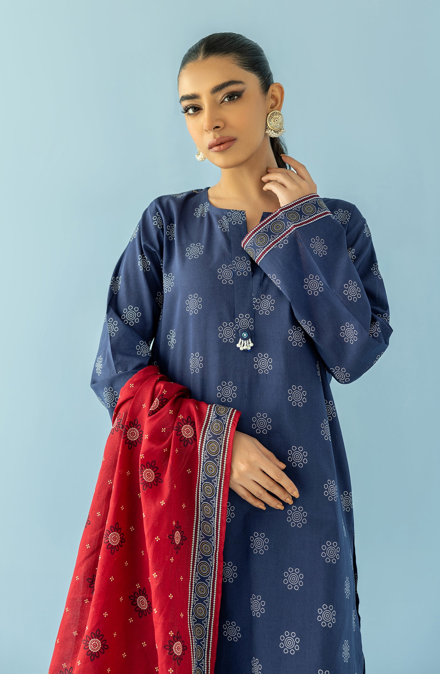 Stitched 3 Piece Printed Lawn Shirt , Cambric Pant and Lawn Dupatta (OTL-24-062/S BLUE)