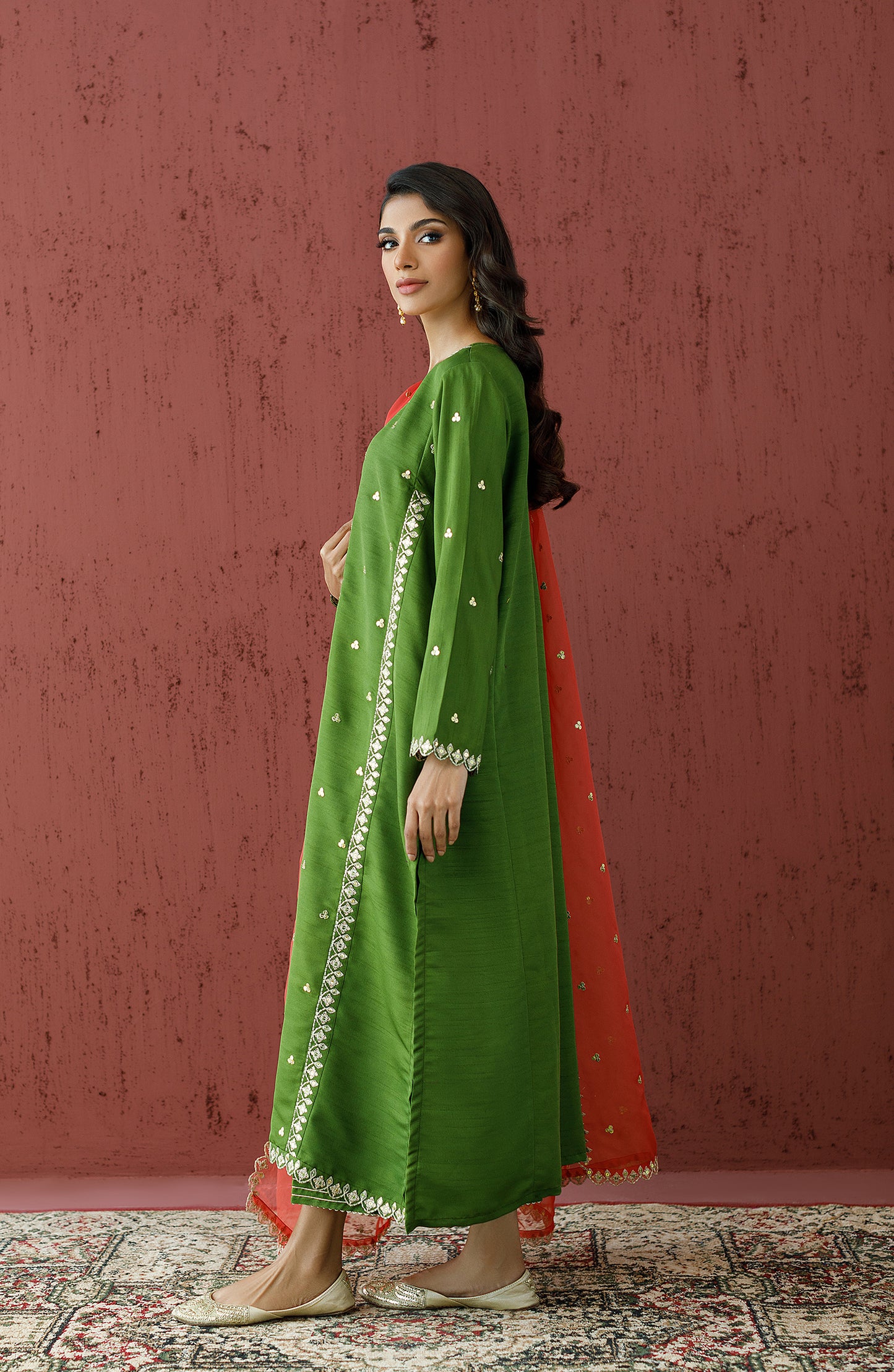 Stitched 3 Piece Embroidered Raw Silk Shirt , Raw Silk Pant and Organza Dupatta (WRFR23W-3013)