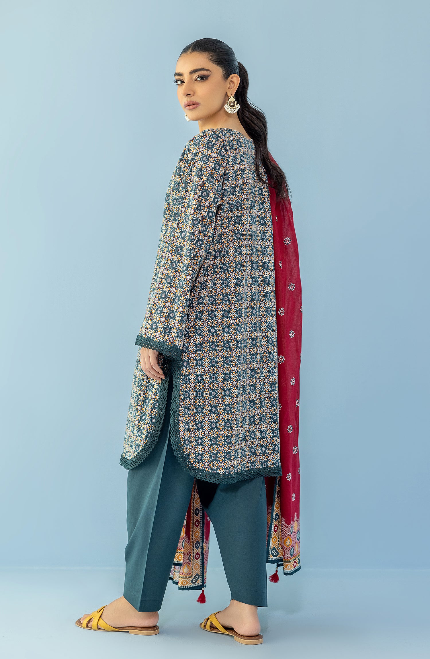 Stitched 3 Piece Printed Lawn Shirt , Cambric Pant and Lawn Dupatta (OTL-24-059/S GREEN)