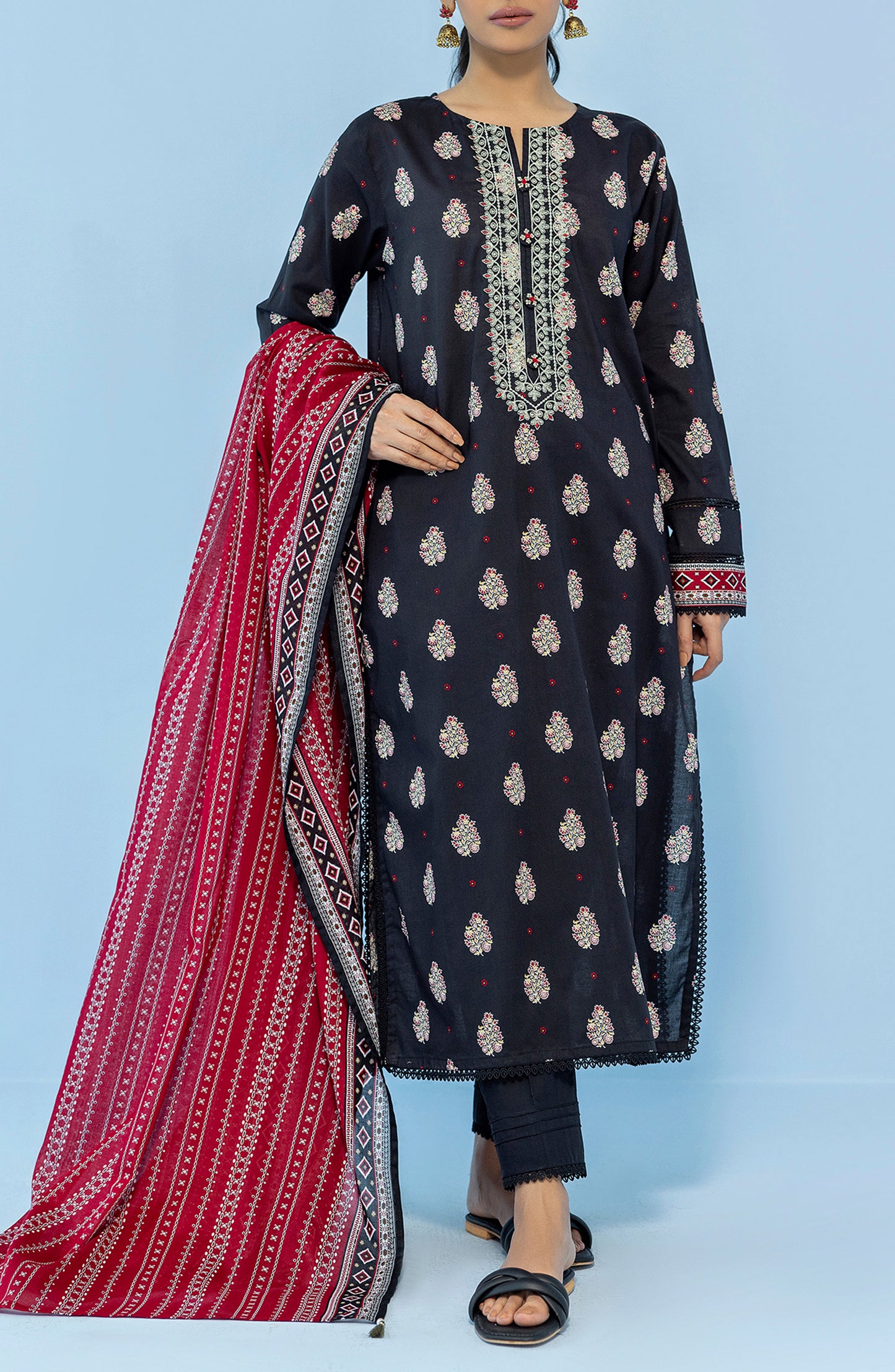 OTL-24-009/U BLACK LAWN Women UNSTITCHED SHIRT DUPATTA PANTS
