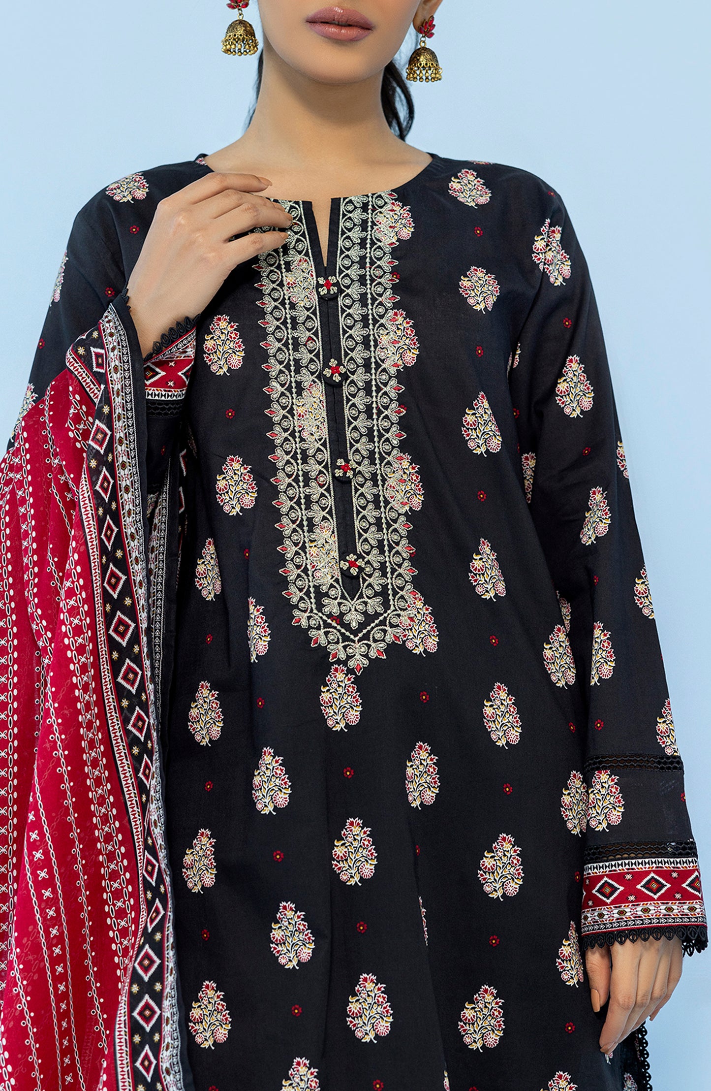 OTL-24-009/U BLACK LAWN Women UNSTITCHED SHIRT DUPATTA PANTS