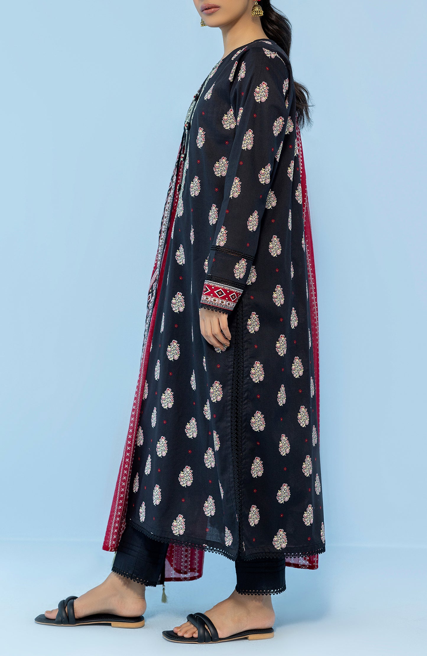 OTL-24-009/U BLACK LAWN Women UNSTITCHED SHIRT DUPATTA PANTS