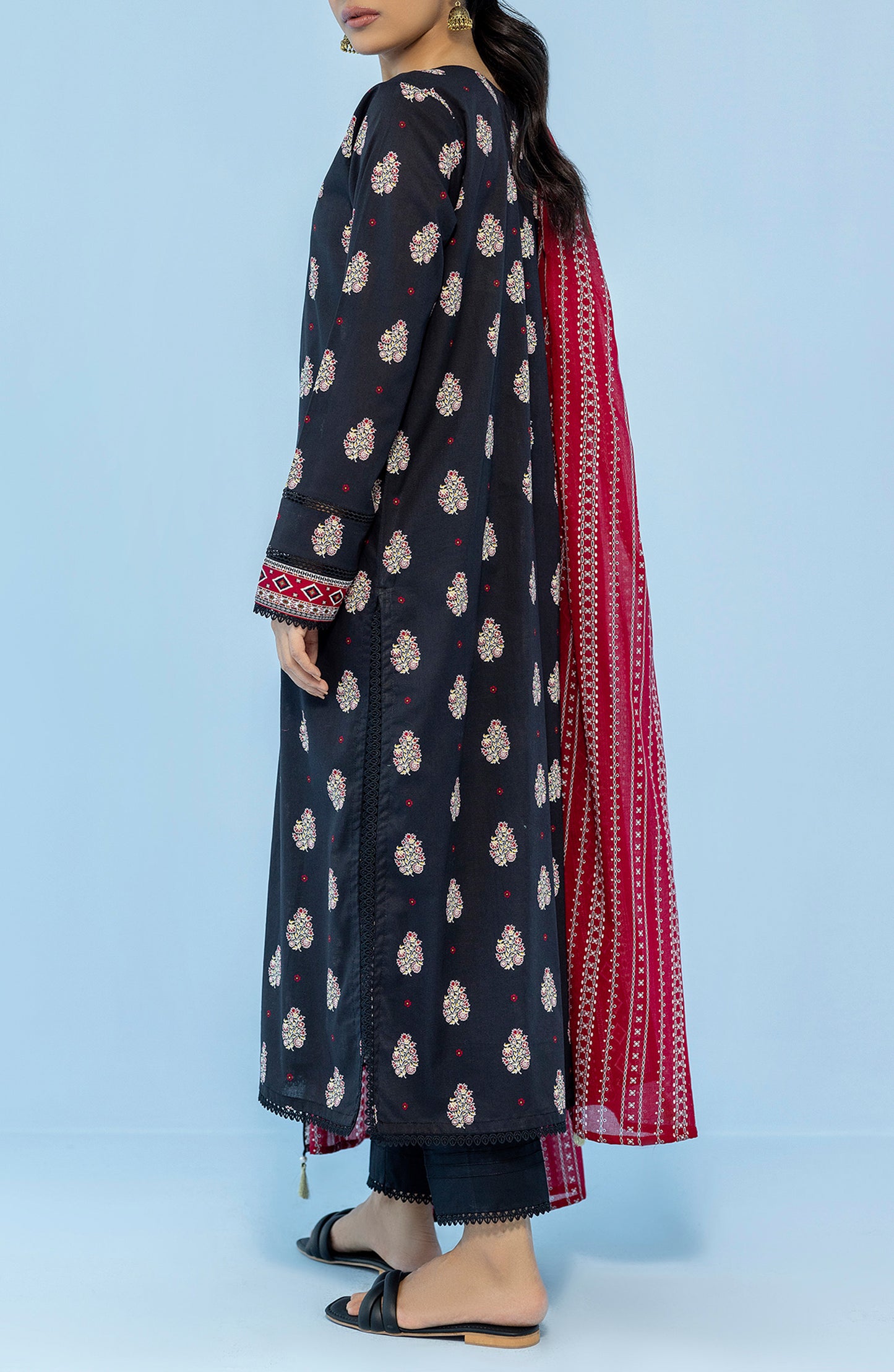 OTL-24-009/U BLACK LAWN Women UNSTITCHED SHIRT DUPATTA PANTS