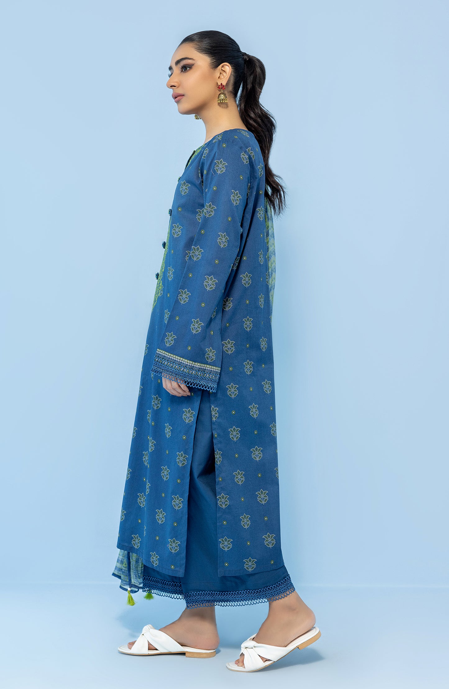 Stitched 3 Piece Printed Embroidered Lawn Shirt , Cambric Pant and Chiffon Dupatta (OTL-24-042/S BLUE)