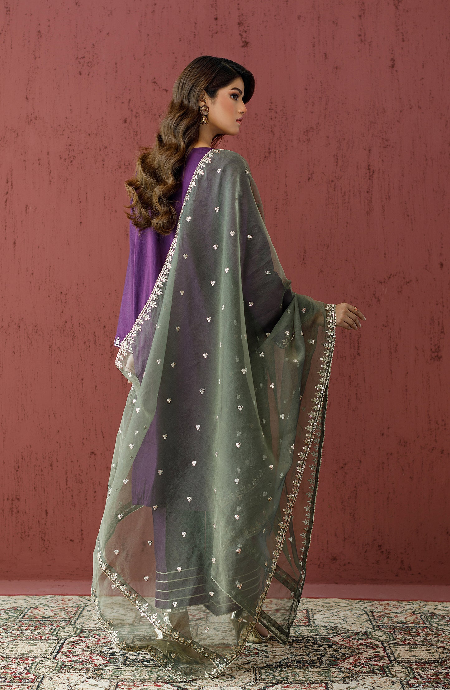 Stitched 3 Piece Embroidered Cotton Silk Shirt , Cotton Silk Pant and Organza Dupatta (WRFC23W-3005)