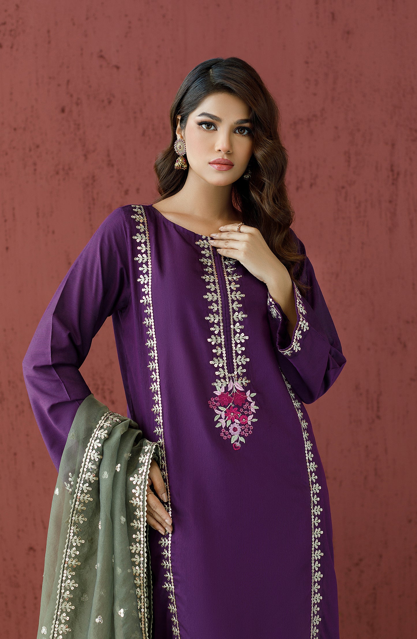 WRFC23W-3005 COTTON SILK Women READY TO WEAR SHIRT DUPATTA PANTS