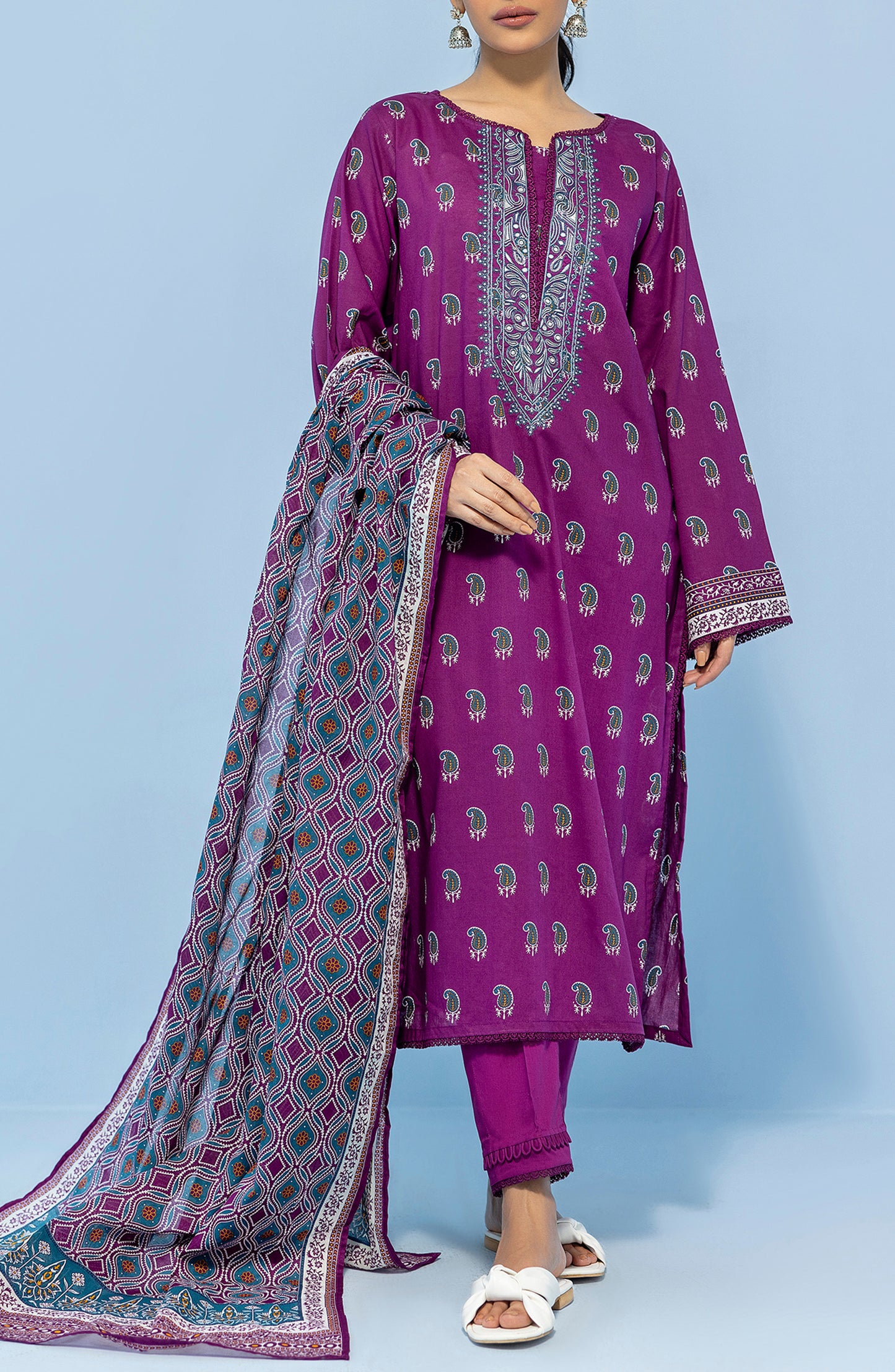 OTL-24-022/U MAGENTA LAWN Women UNSTITCHED SHIRT DUPATTA PANTS