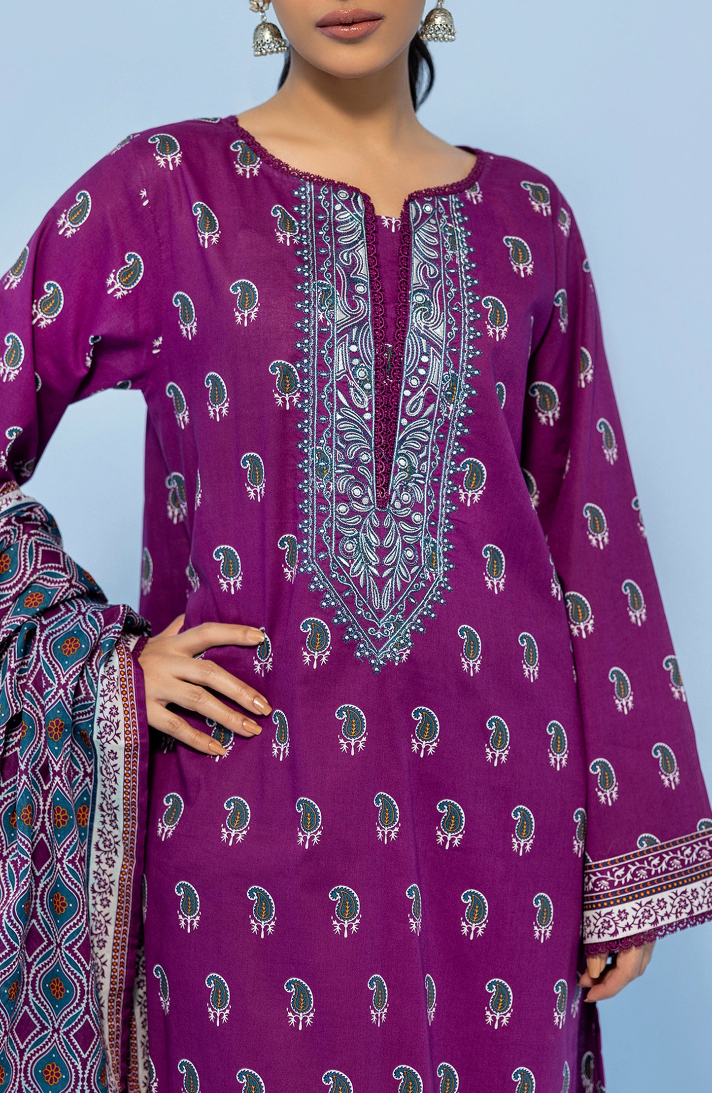 OTL-24-022/U MAGENTA LAWN Women UNSTITCHED SHIRT DUPATTA PANTS